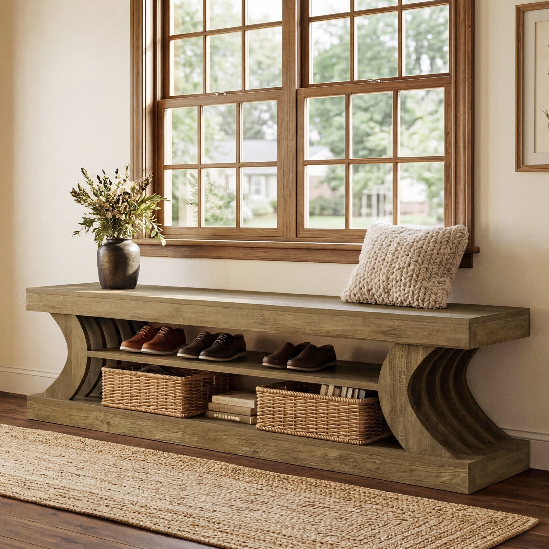 Tribesigns 63-Inch Entryway Shoe Bench with Open Storage, 3-Tier Bed Bench for Bedroom and Hallway
