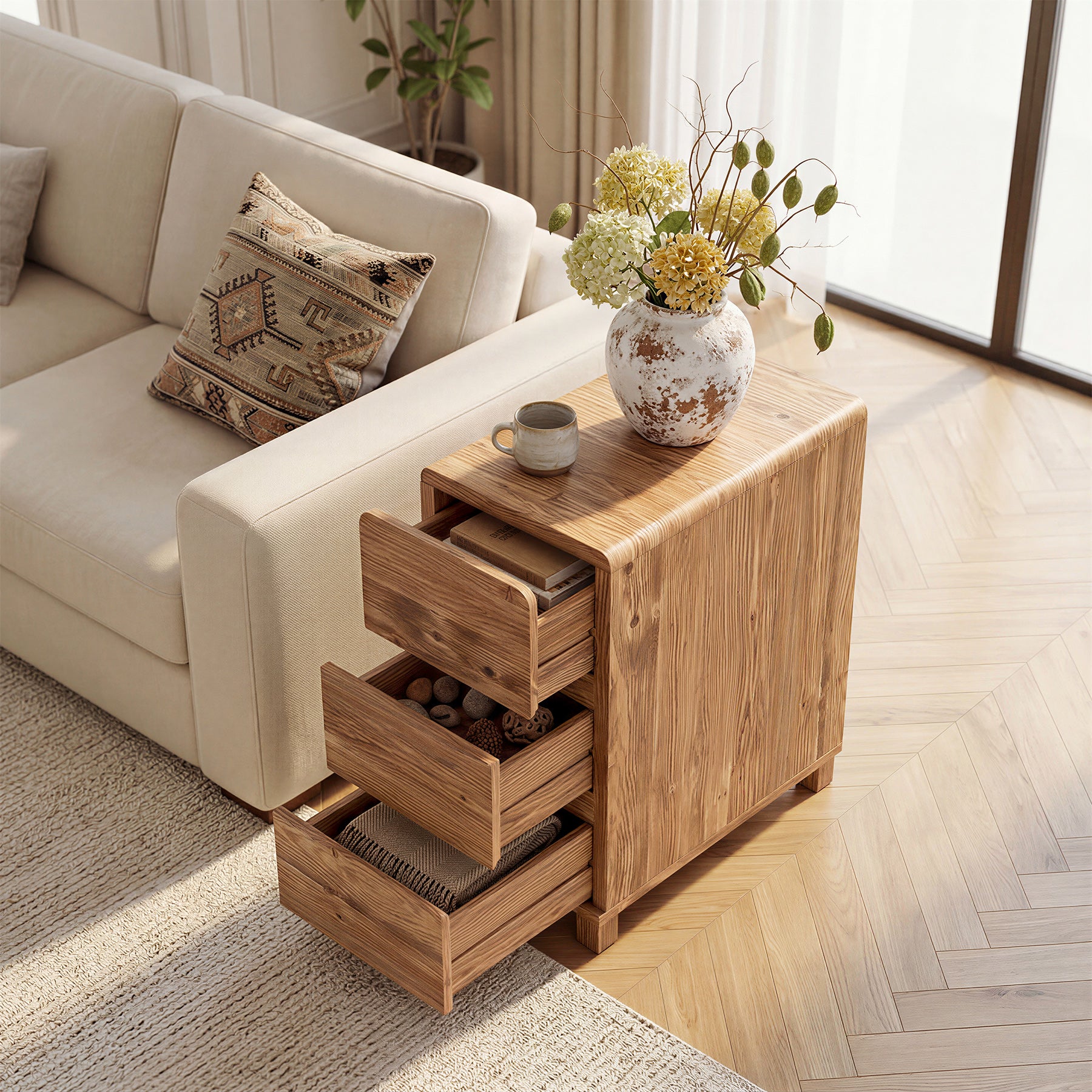 Tribesigns 23.62-Inch Solid Wood Side Cabinet, 3-Drawer Narrow End Table for Living Room Bedroom and Small Spaces