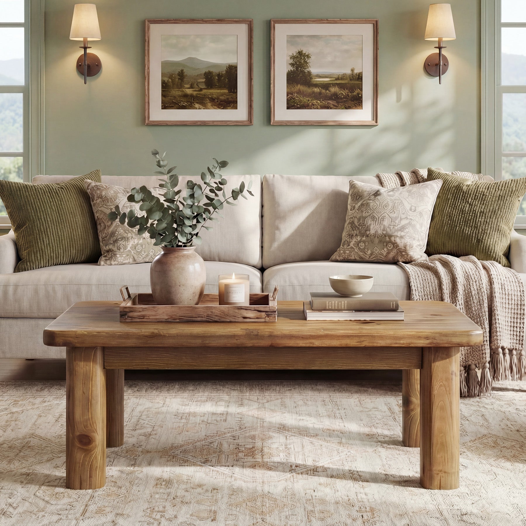Tribesigns 47.2-Inch Solid Wood Coffee Table with Rectangular Tabletop