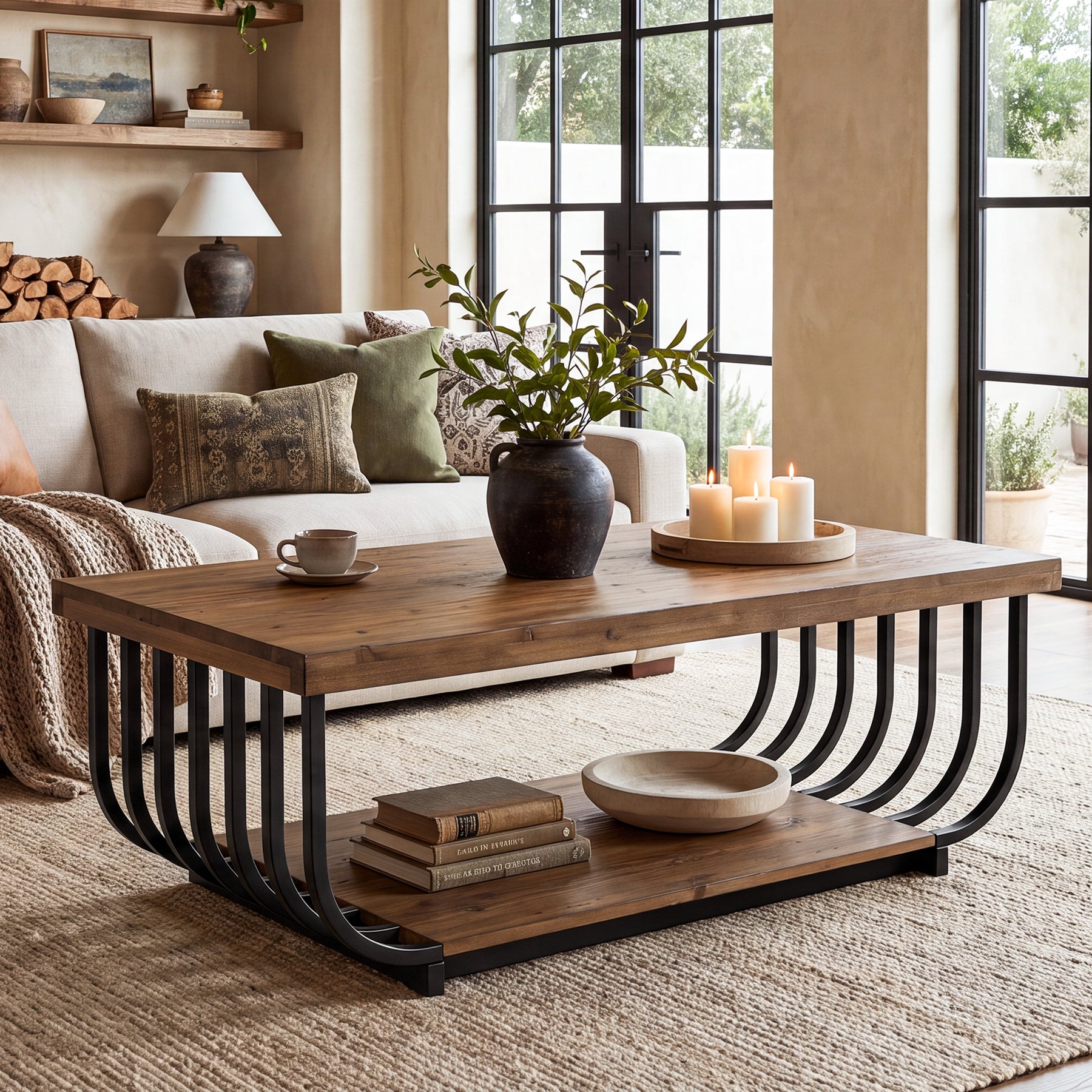 Tribesigns 47-Inch Solid Wood Coffee Table with 2-Tier Storage, Rectangular Table for Living Room