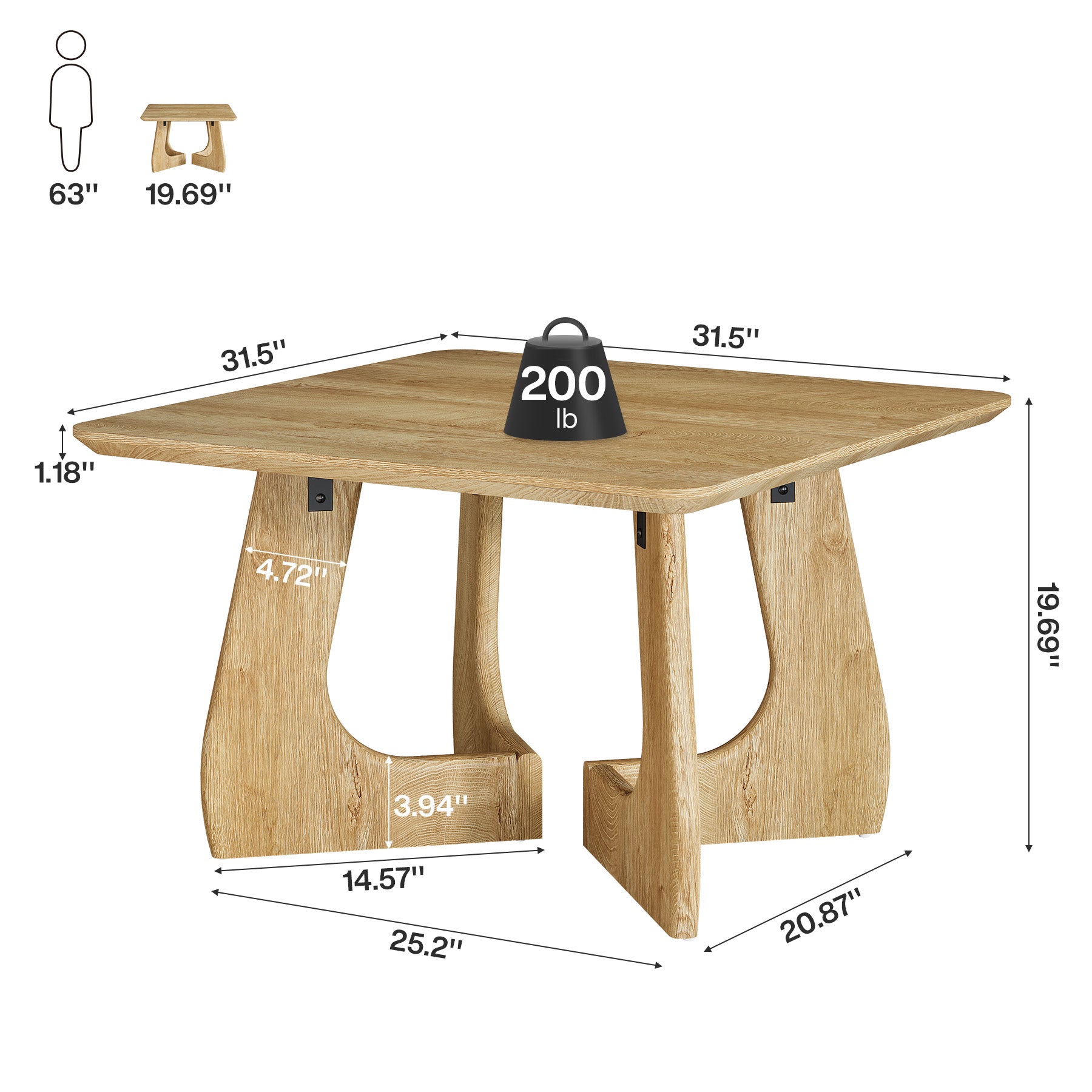 Tribesigns 31.5 Inch Square Coffee Table with Interlocking Legs, Mid-Century Table for Living Room
