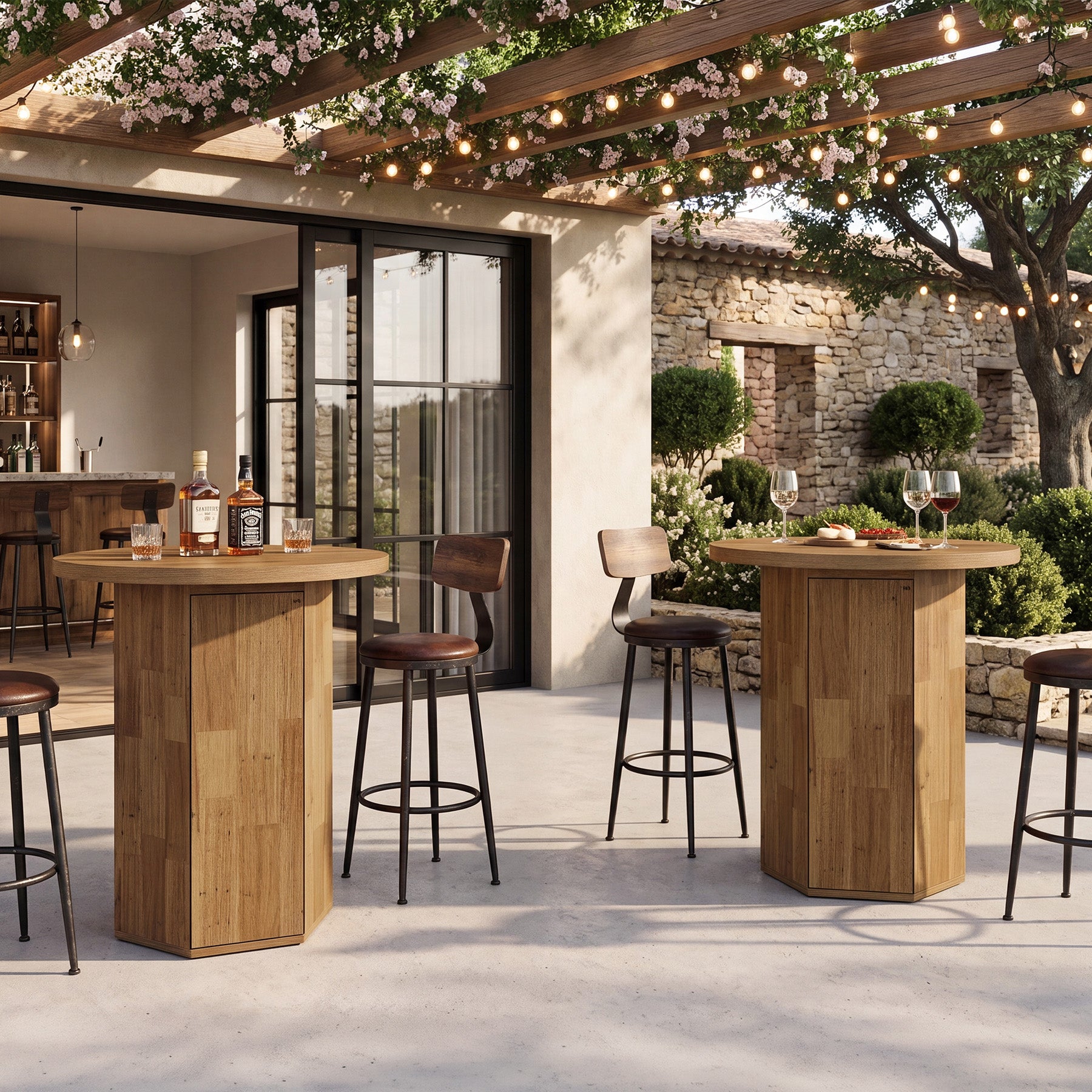 Tribesigns 31.5-Inch Round Bar Table, Wood Pub Table with 2-Tier Hidden Storage for Home Bar