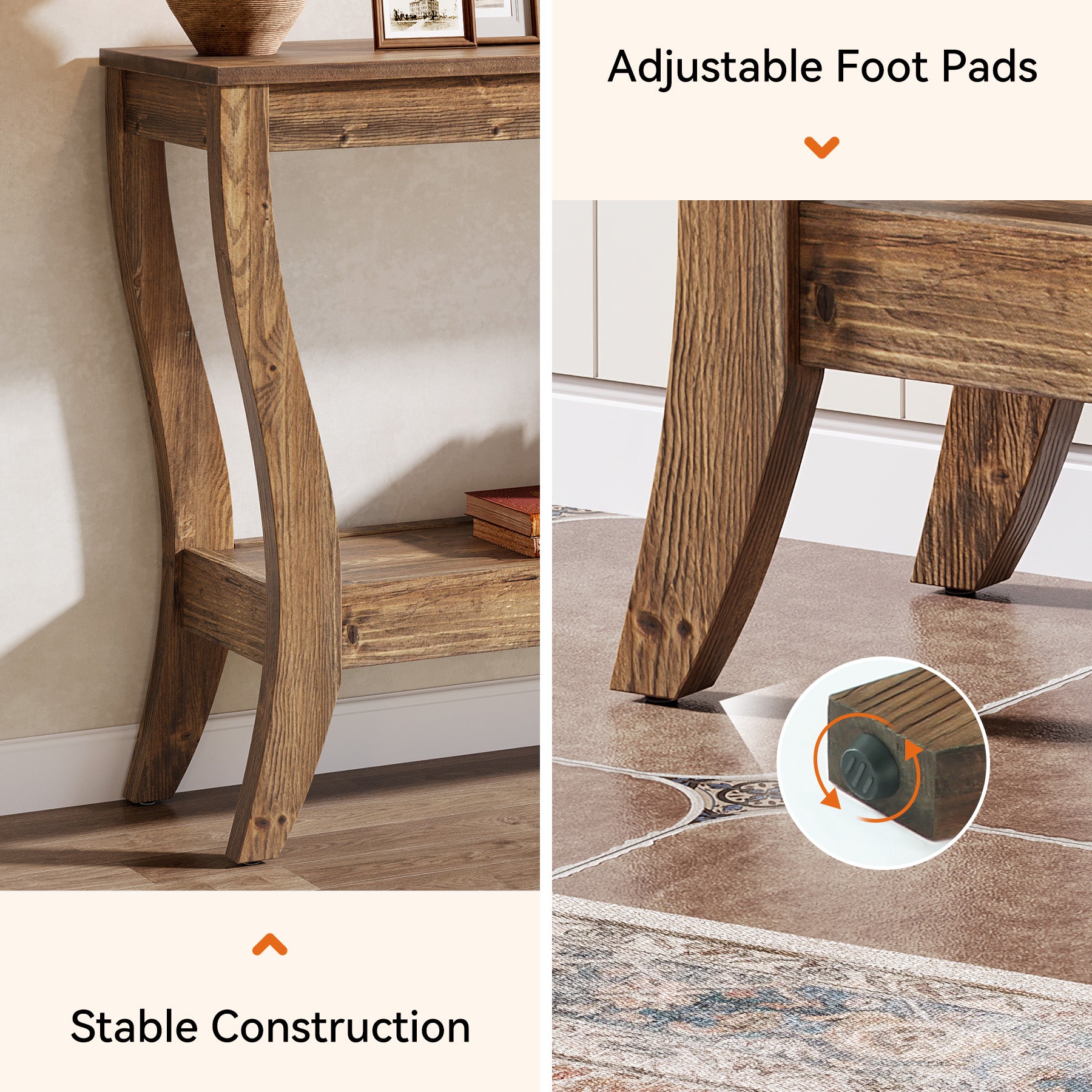 41.3-Inch Solid Wood Console Table with Storage Shelf, Farmhouse 2-Tier Entryway and Sofa Table for Living Room and Hallway