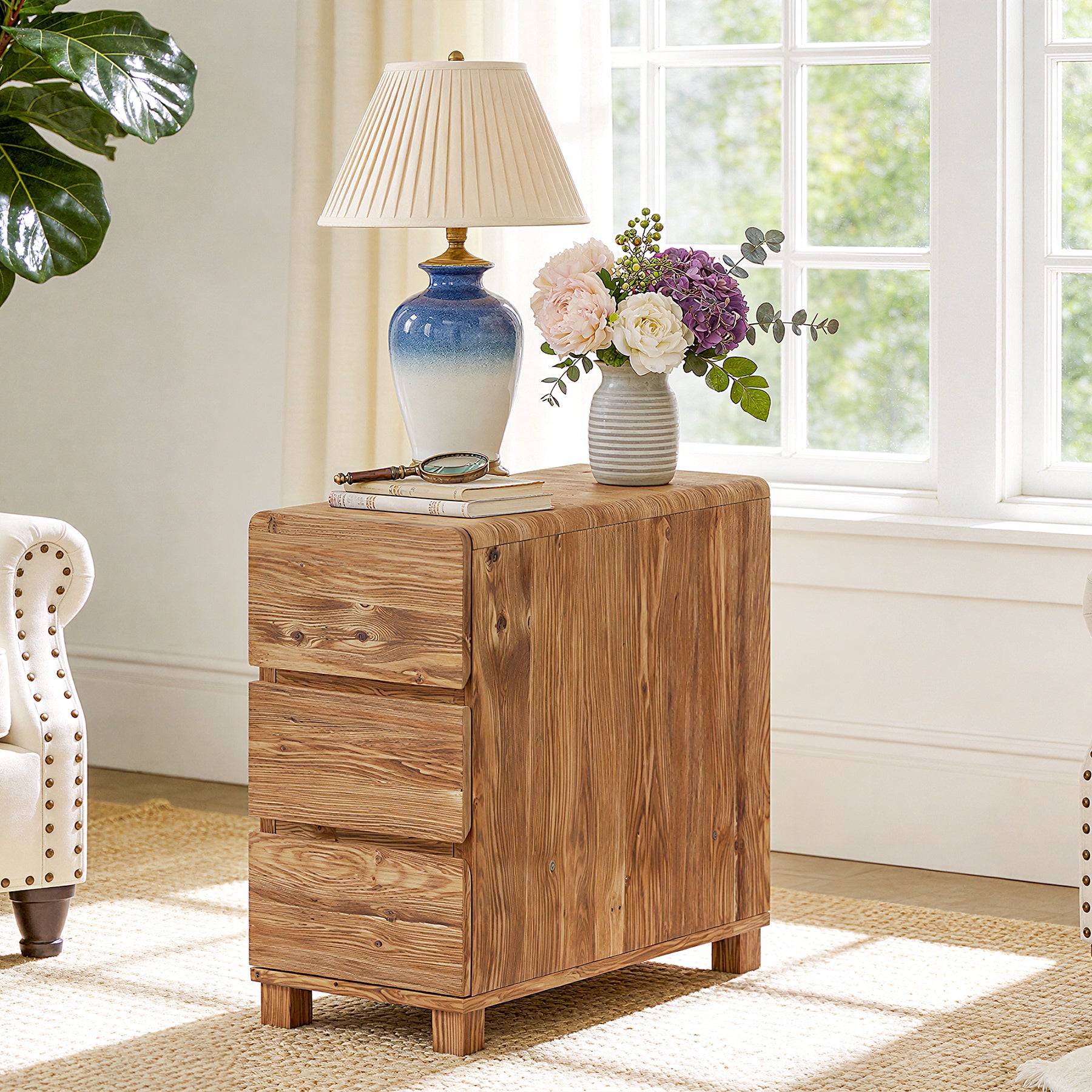 Tribesigns 23.62-Inch Solid Wood Side Cabinet, 3-Drawer Narrow End Table for Living Room Bedroom and Small Spaces