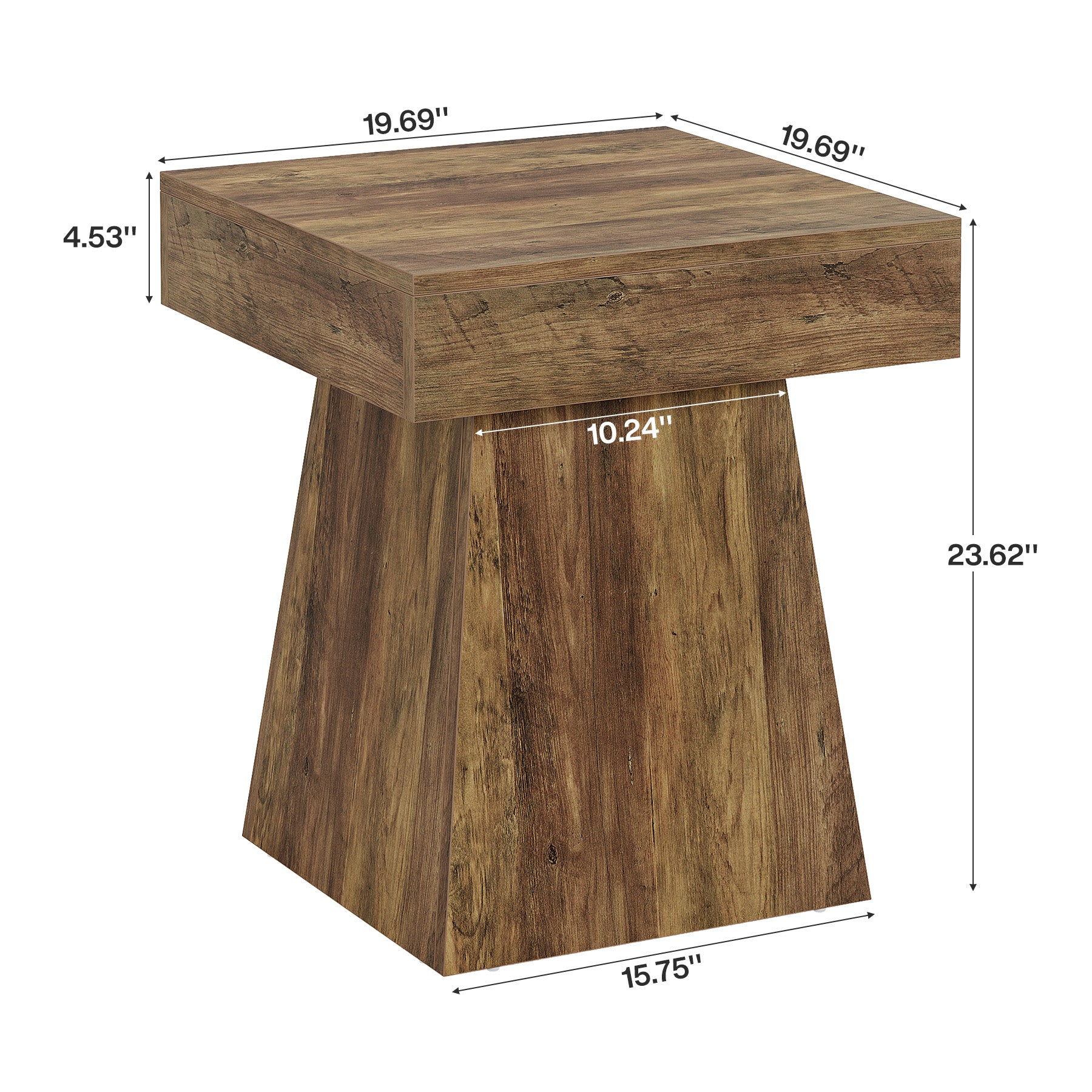 Tribesigns 15.8-Inch Square Side Table, Mushroom-Inspired Wide Stable Base with Rustic Finish