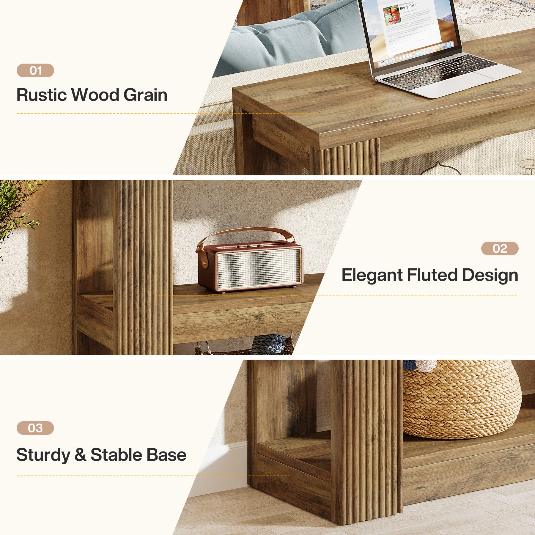 41.34-Inch Farmhouse Console Table with 3-Tier Shelves, Narrow Sofa Table