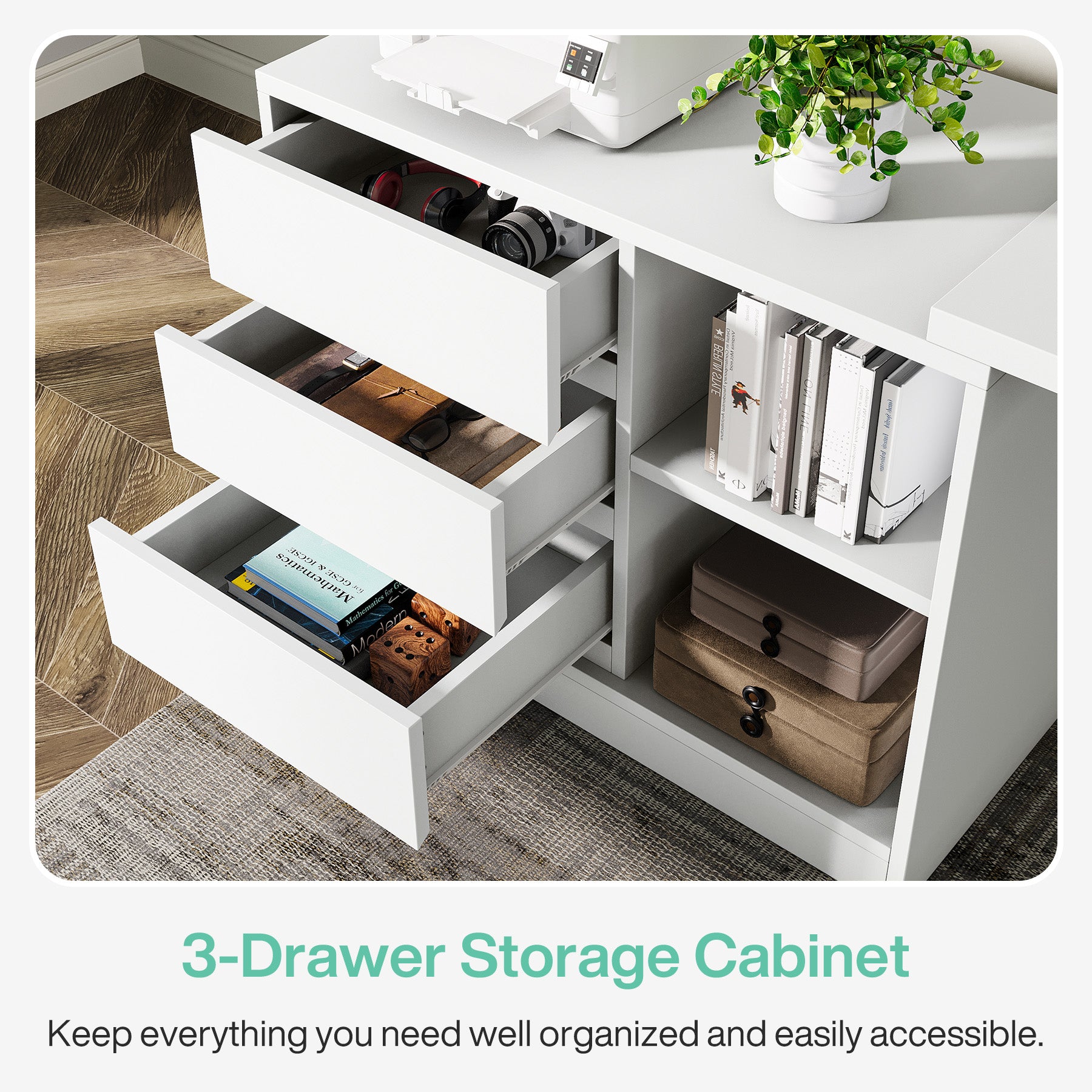 Tribesigns Reversible L-Shaped Computer Desk with Drawers and Shelves, White Corner Office Desk for Home Office and Bedroom