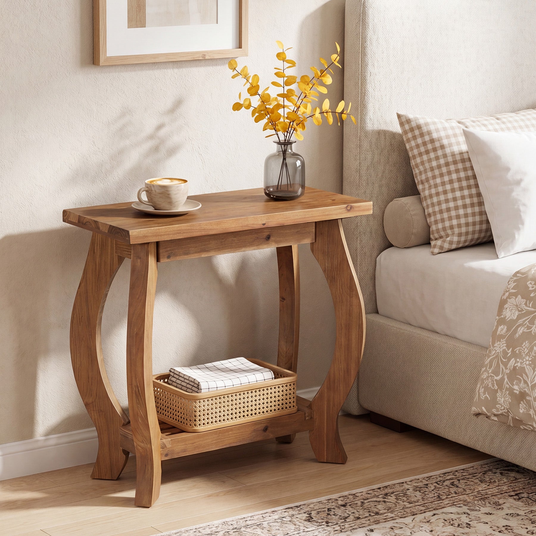 Tribesigns 23.6 Inch Narrow Side Table with Curved Legs, Solid Wood End Table for Small Spaces