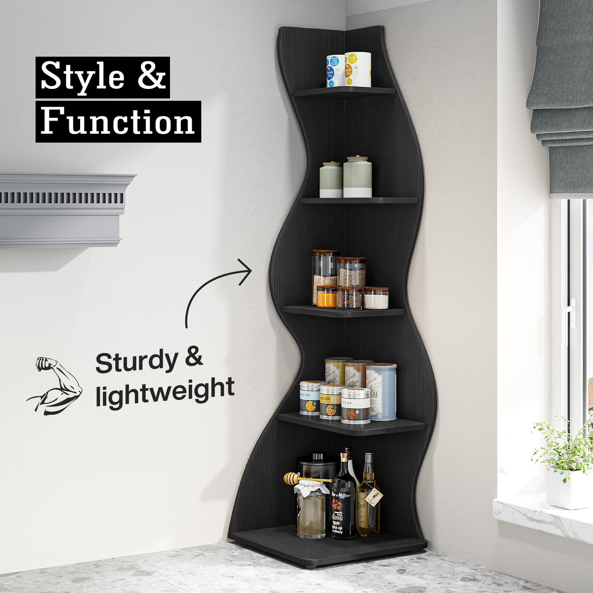 69.9" Tall Corner Shelf, 5-Tier Wavy Display Shelf for Plants & Decor