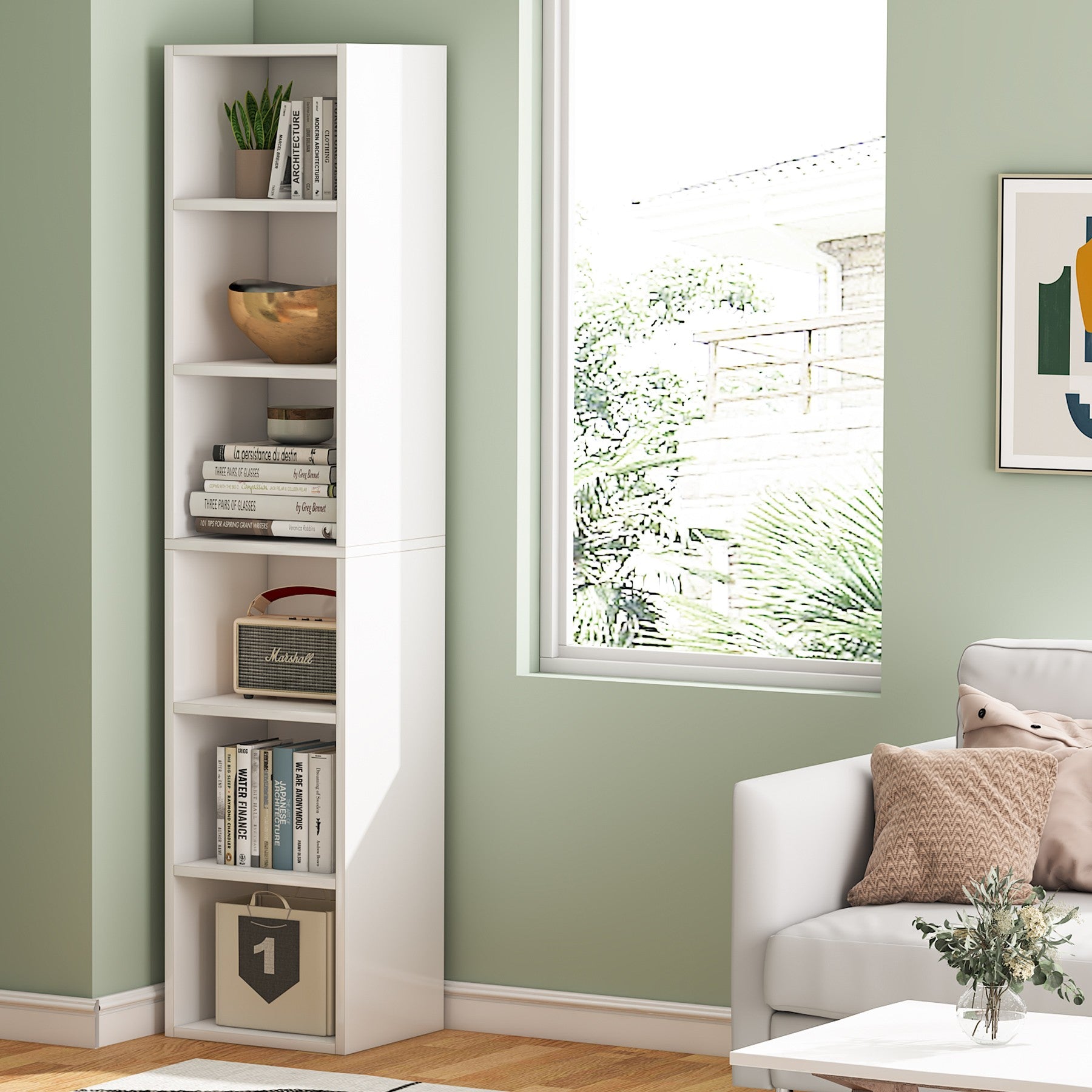 70.9" Corner Bookcase, Modern 6-Tier Narrow Cube Display Shelves