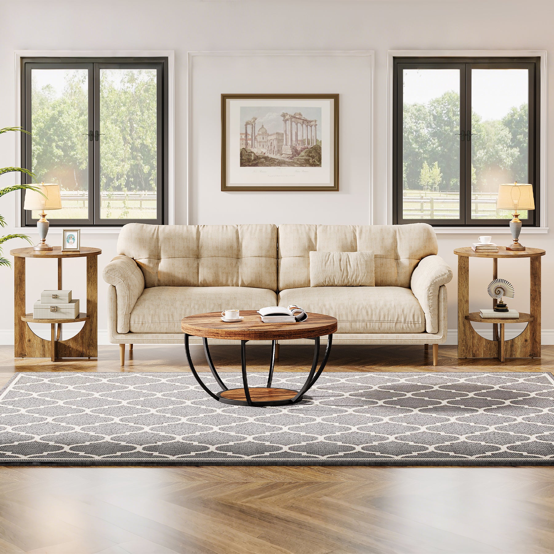 Tribesigns 19.68-Inch Round End Table with Storage, 2-Tier Tall Side Table for Living Room and Bedroom