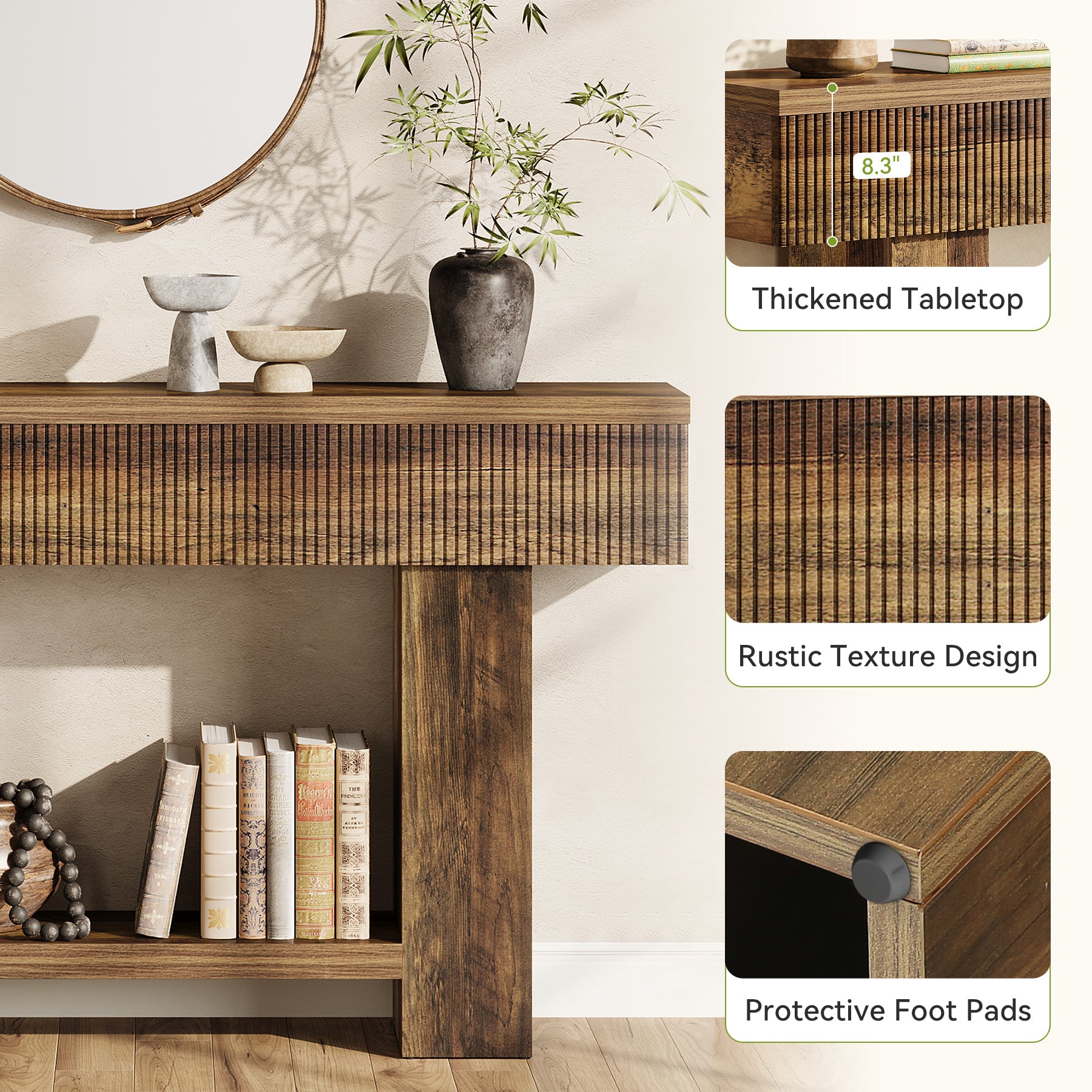 55-Inch Farmhouse Console Table with 2-Tier Storage and U-Shaped Base, Narrow Entryway Sofa Table for Hallway