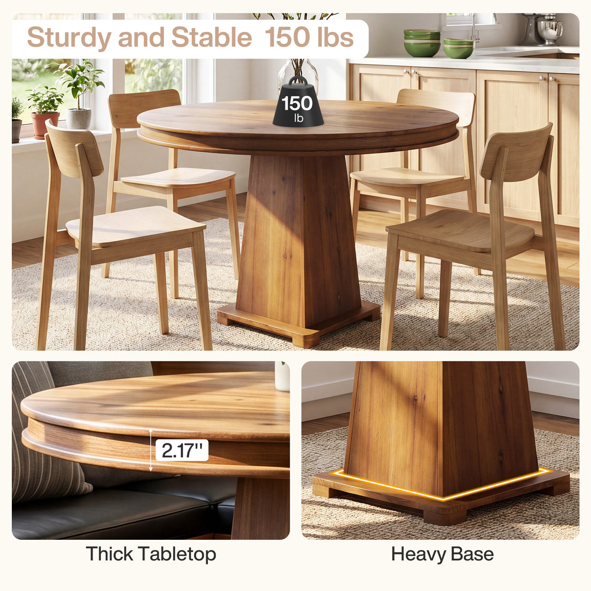 Tribesigns 31.5 Inch Round Dining Table with Solid Wood Top and Geometric Base, Small Kitchen Table for 2-4