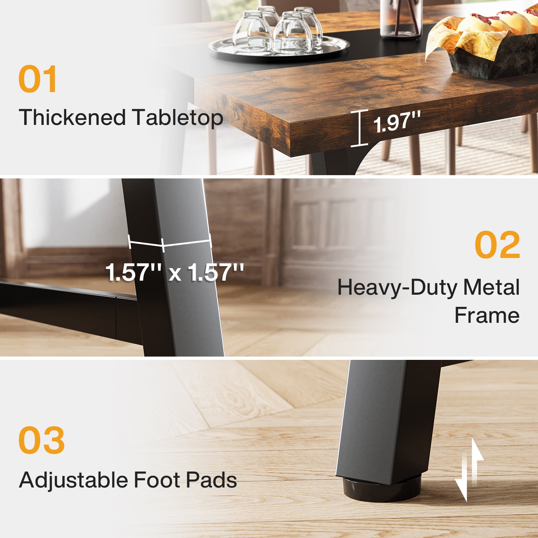 70.9-Inch Dining Table for 6-8 with Thick Top, Industrial Kitchen Table with Metal Frame