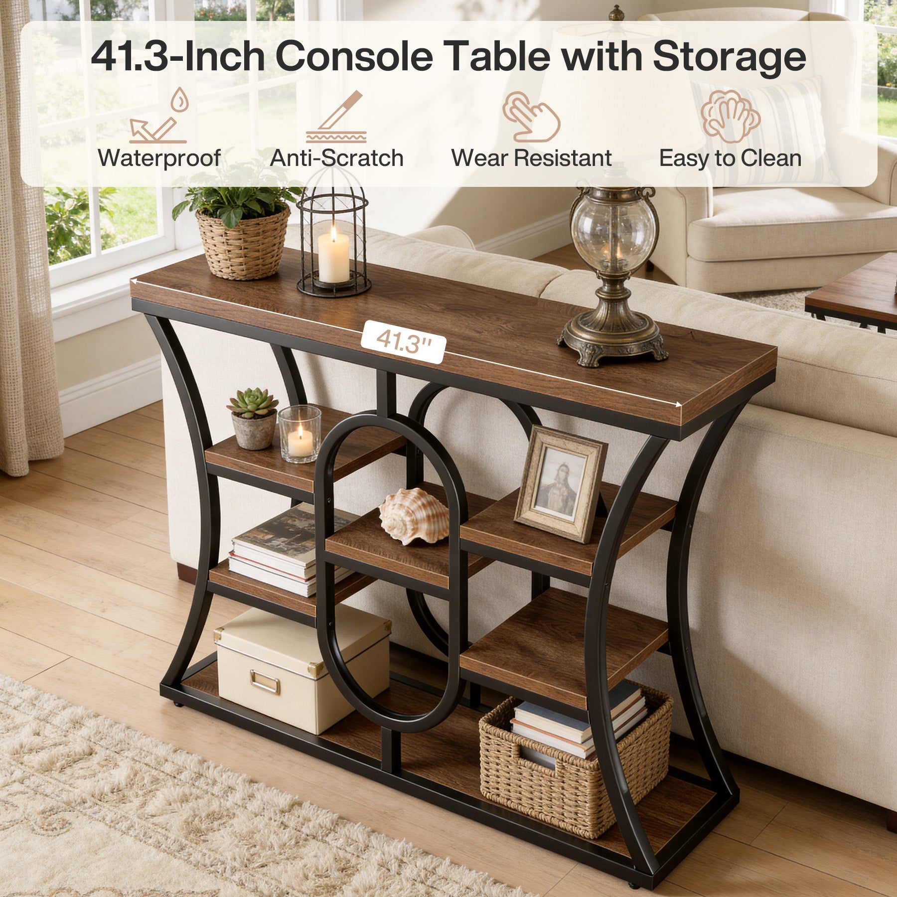 Tribesigns 41.3" Sofa Table, Industrial Console Table with Shelves