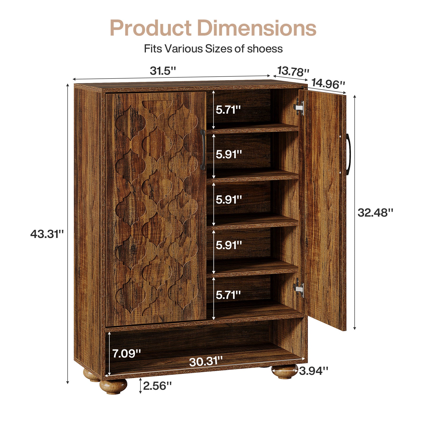 Tribesigns 31.5-Inch Solid Wood Shoe Cabinet for Entryway, Farmhouse Tall Shoe Storage Cabinet with Doors and Adjustable Shelves for Hallway