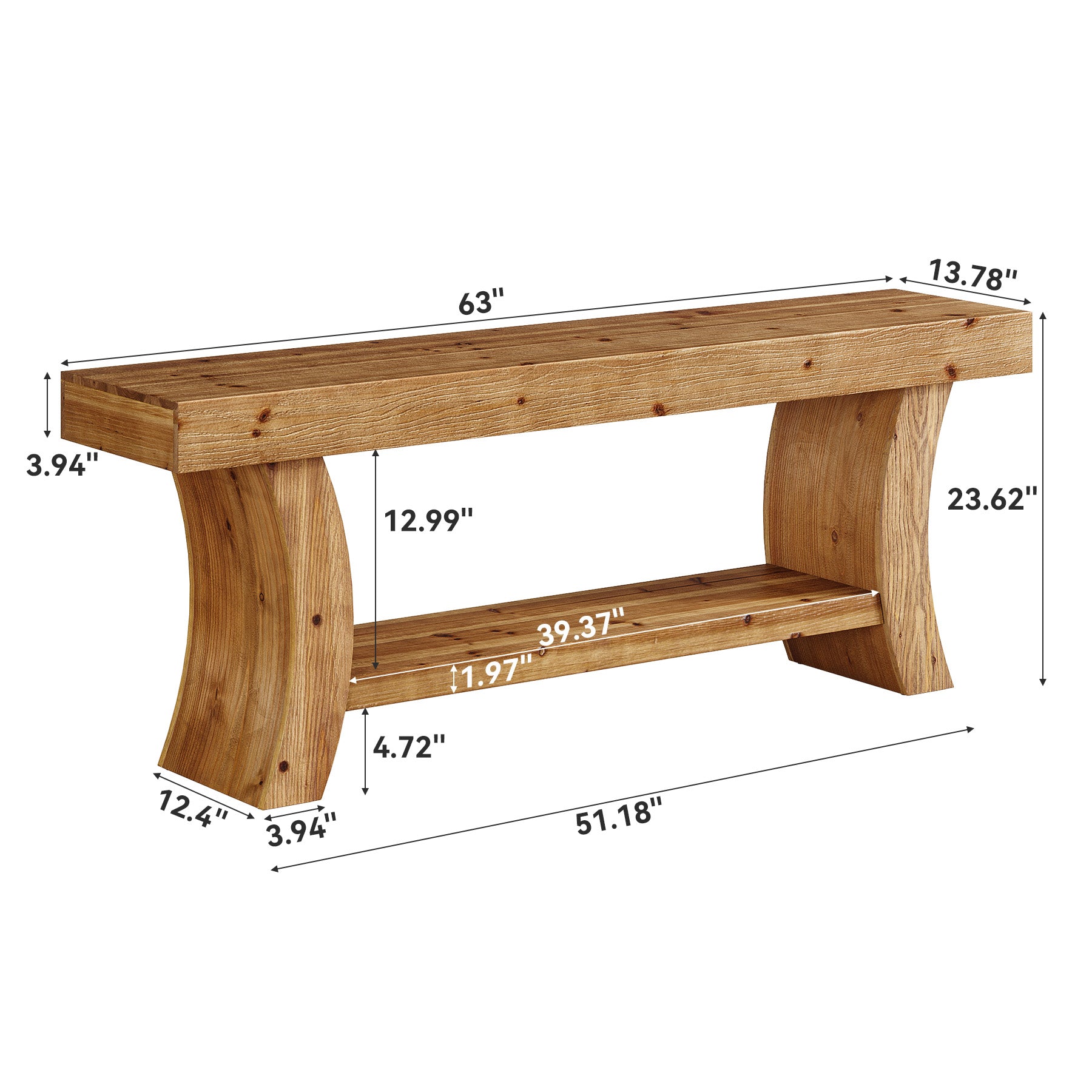 Tribesigns 63-Inch Solid Wood Console Table with Curved Legs and Storage Shelf, Farmhouse Sofa Table for Entryway Living Room and Behind Couch