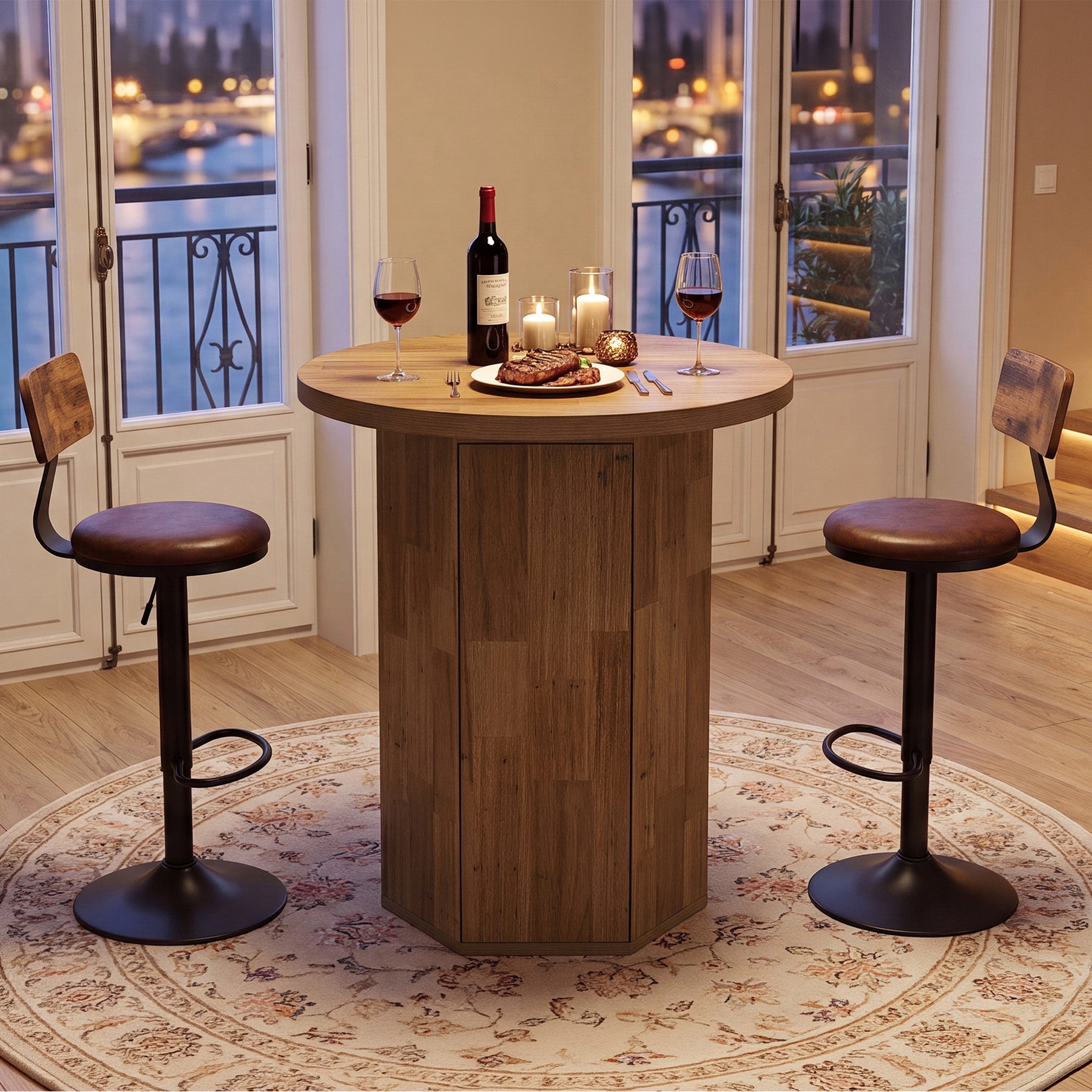 Tribesigns 31.5-Inch Round Bar Table, Wood Pub Table with 2-Tier Hidden Storage for Home Bar