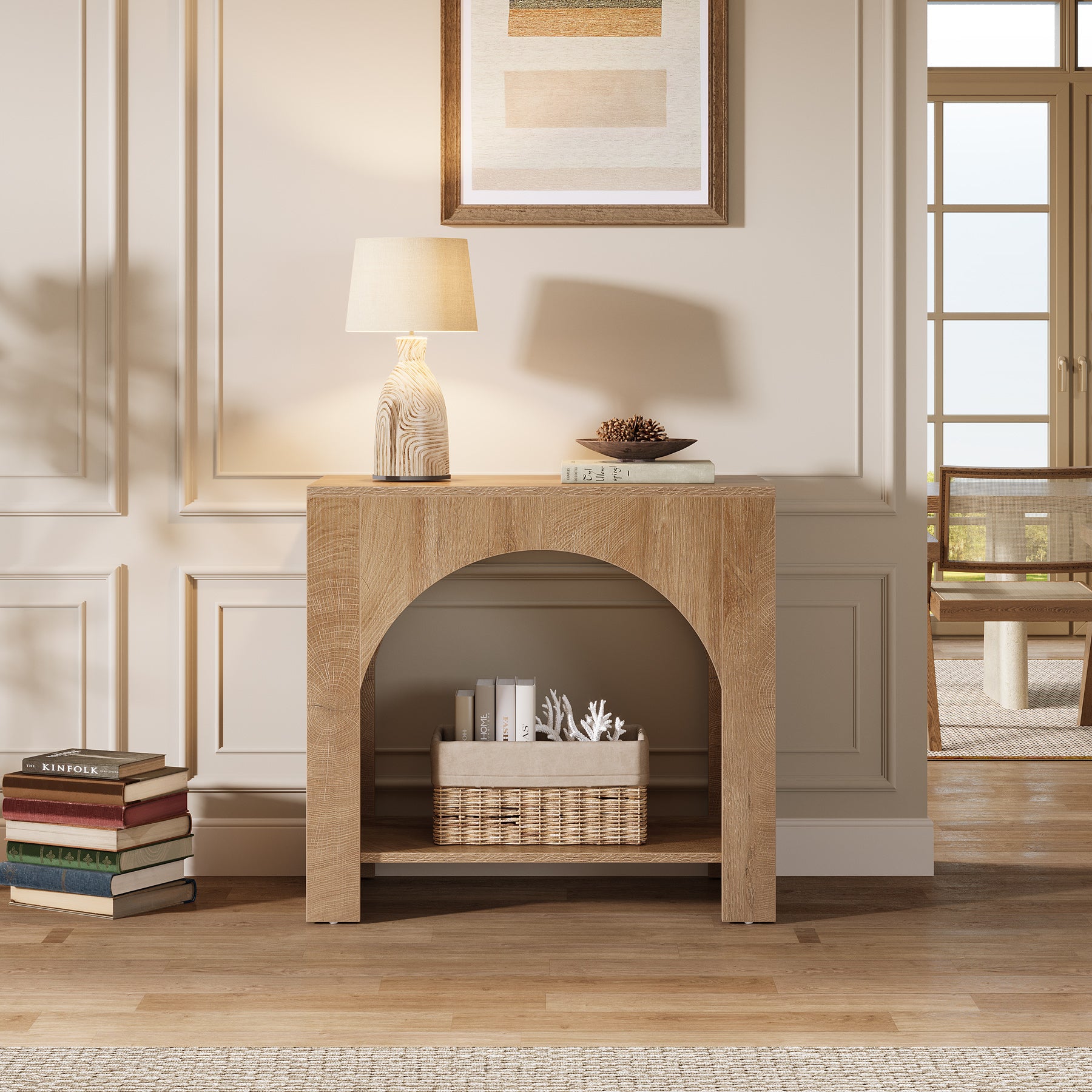 Tribesigns 27.6 Inch Farmhouse Side Table with Storage, Large Wooden End Table with Cabinet Shelf for Living Room