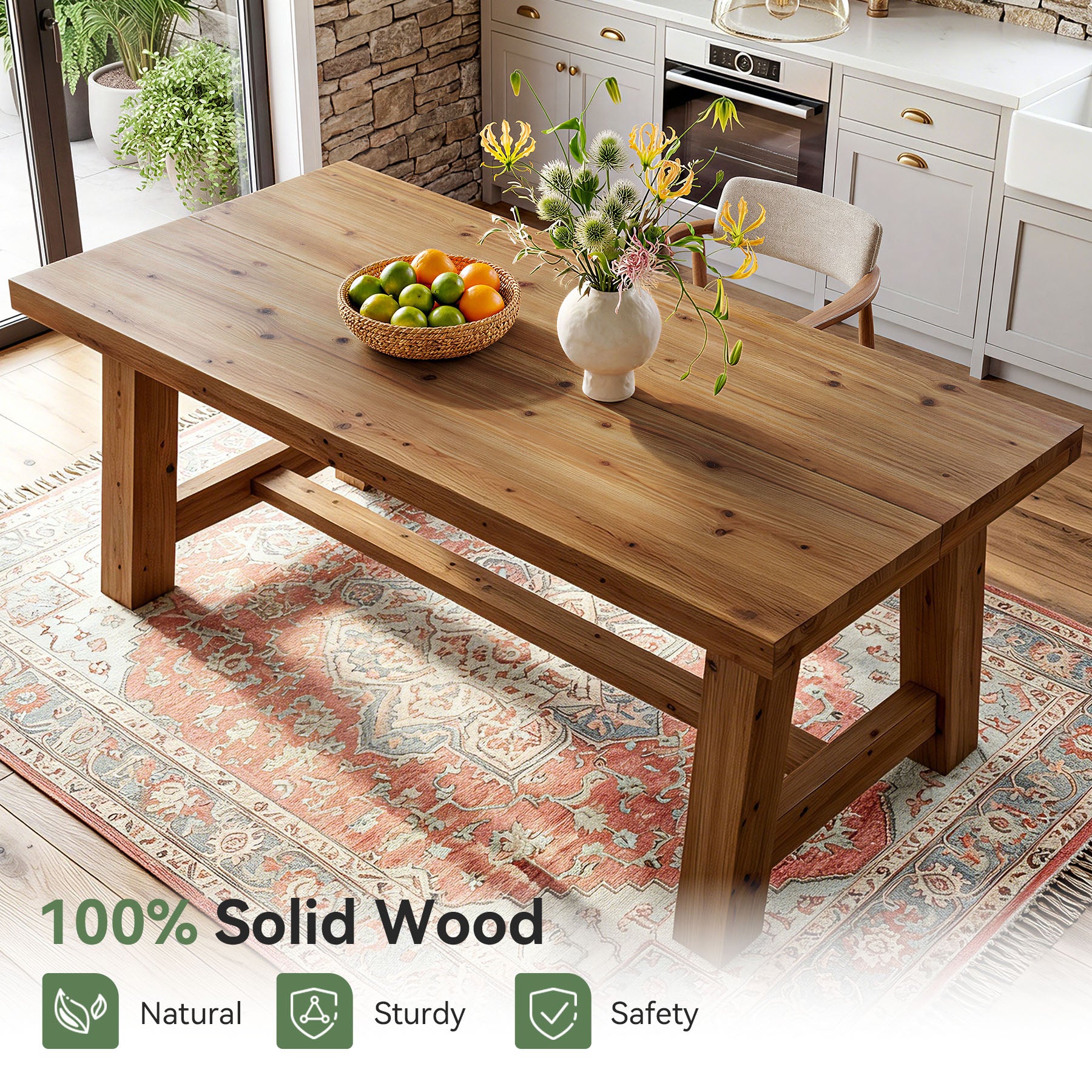 Tribesigns 63-Inch Solid Wood Dining Table, Farmhouse Table with Thick Top & Trestle Base