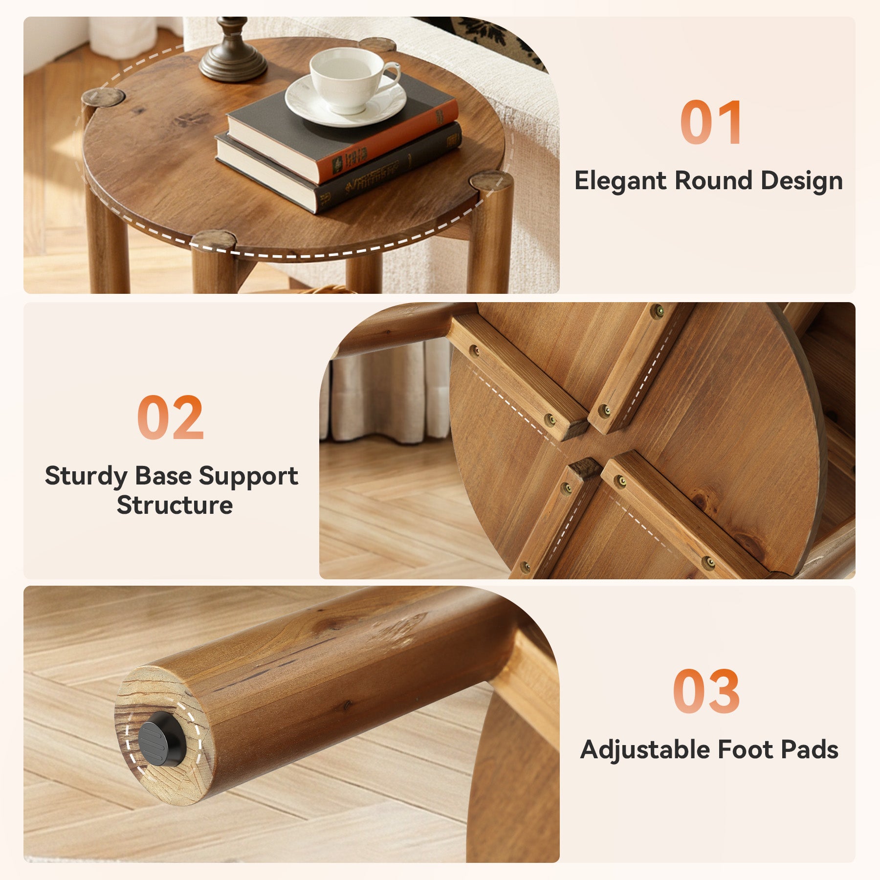 Tribesigns 19.68-Inch Solid Wood Round Side Table with Shelf, Farmhouse End Table for Bedroom
