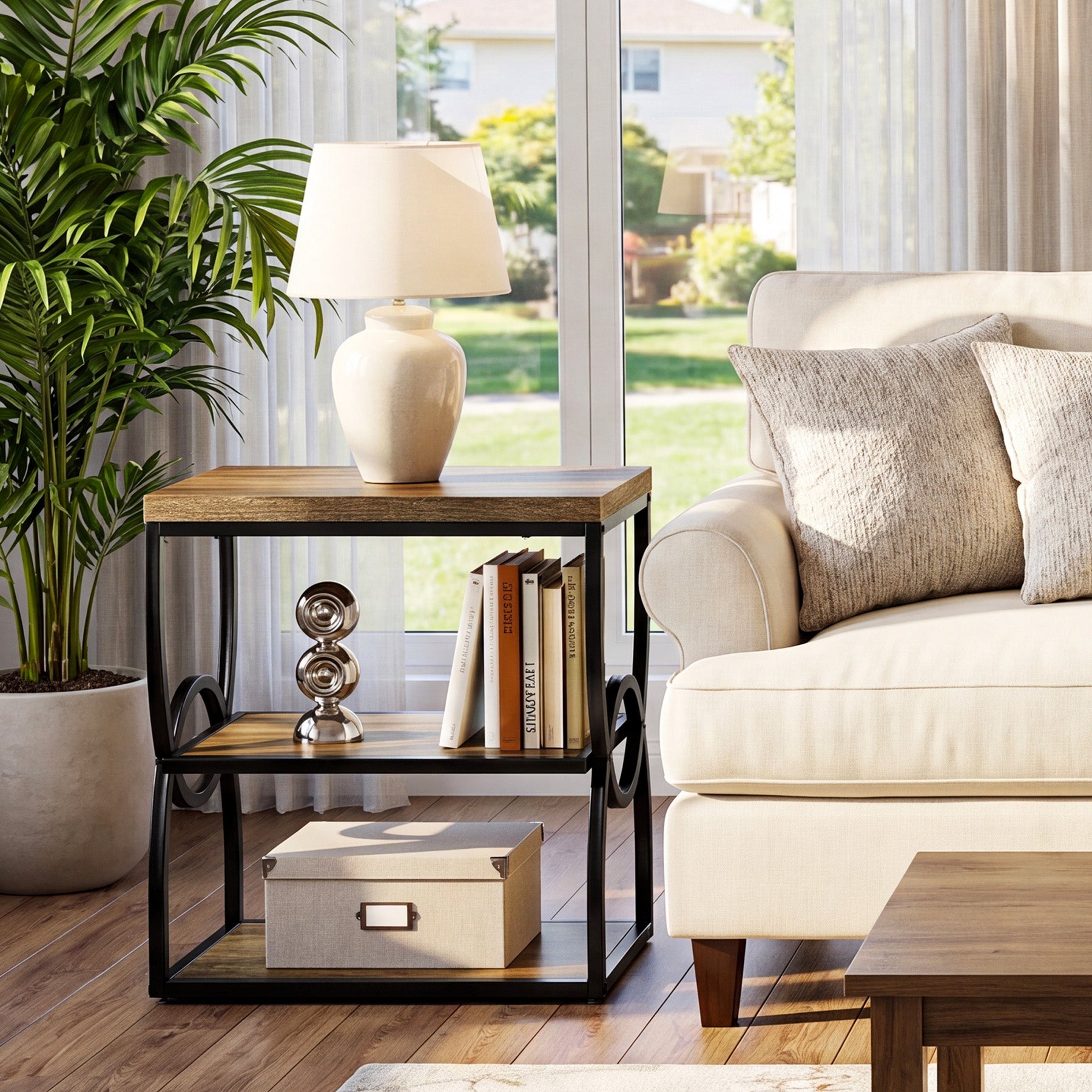 Tribesigns 23.6-Inch Narrow Side Table with 3-Tier Storage, Slim Bedside Table for Small Spaces