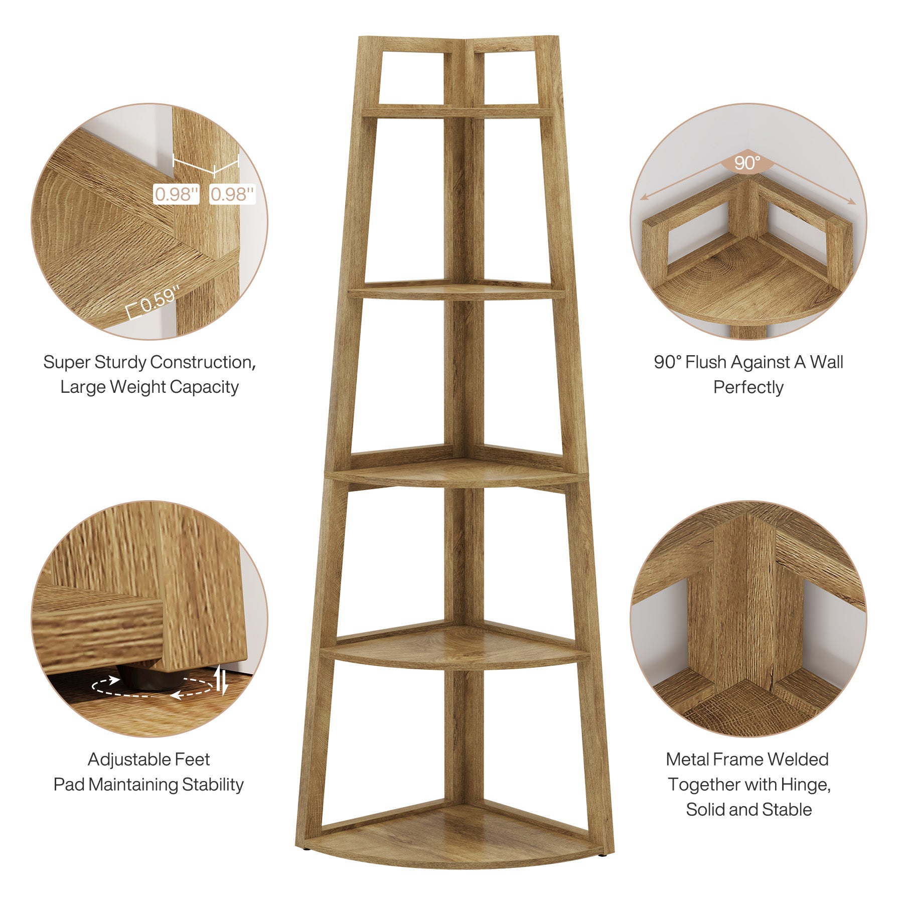 Tribesigns 70-Inch Tall Corner Shelf 5-Tier Bookcase, Industrial Corner Ladder Shelf for Small Spaces