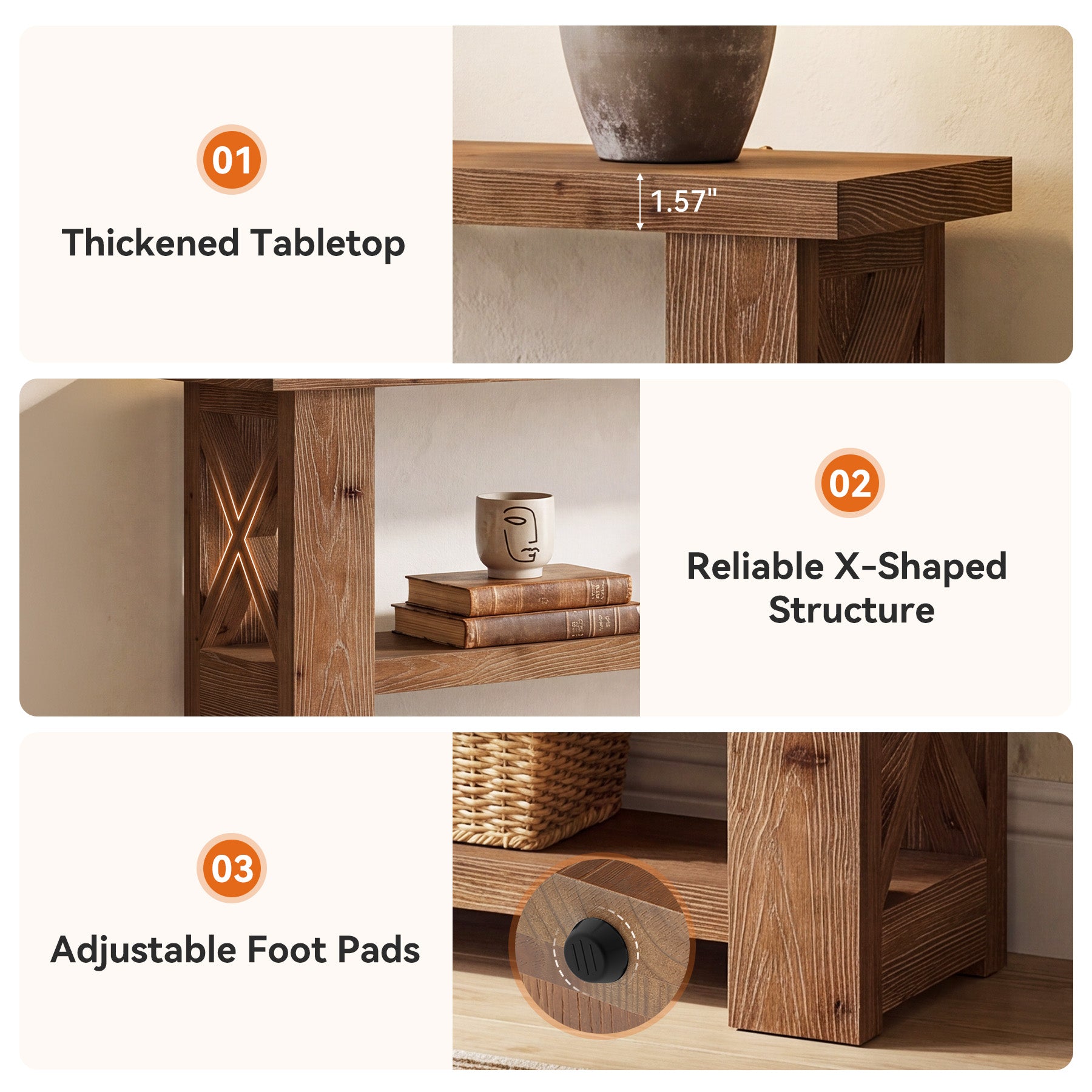 Tribesigns 63 Inch Solid Wood Console Table with X-Frame, 3-Tier Hallway Table for Living Room