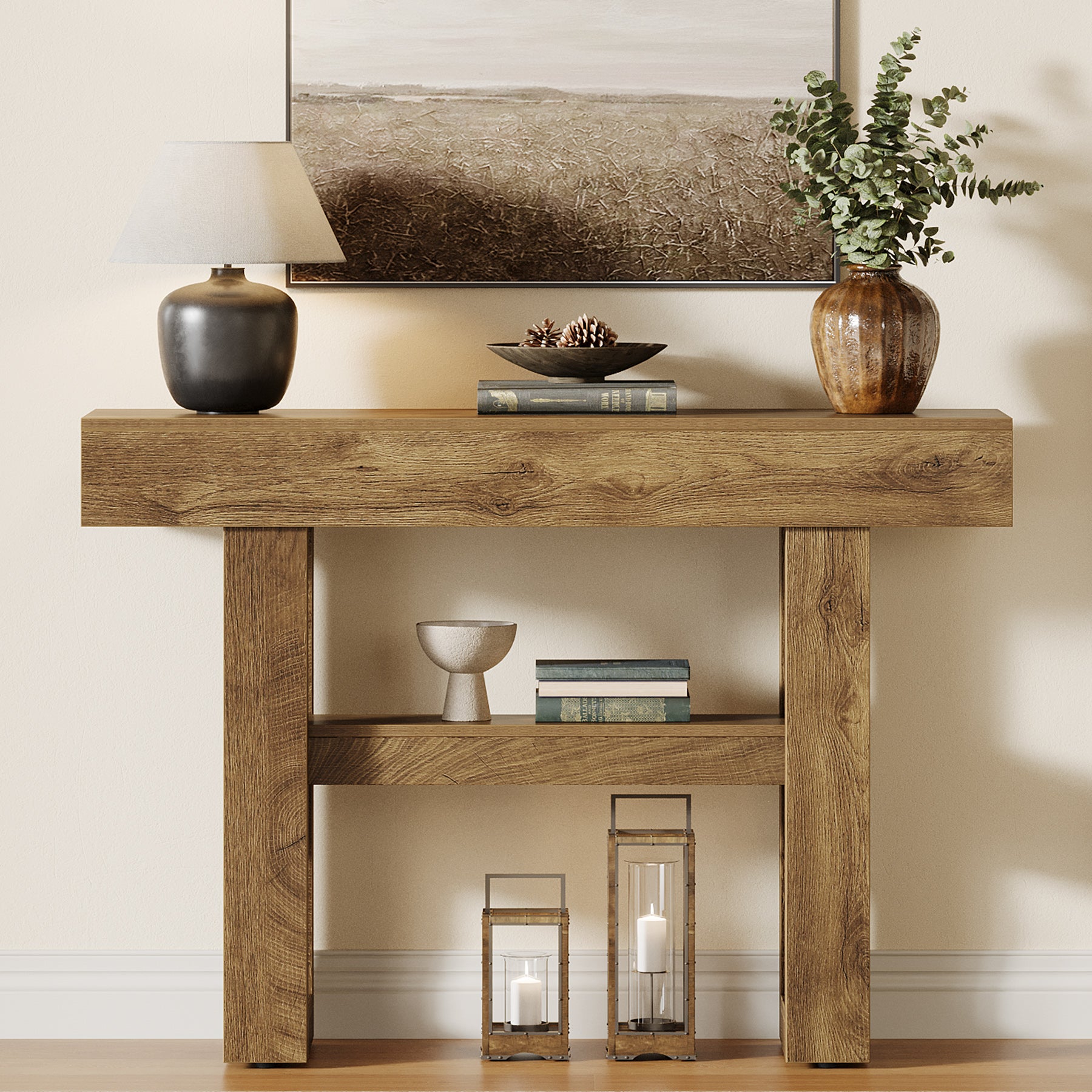 41.34" Console Table with 2 Tier Storage, Rustic Narrow Entryway Sofa Table for Hallway