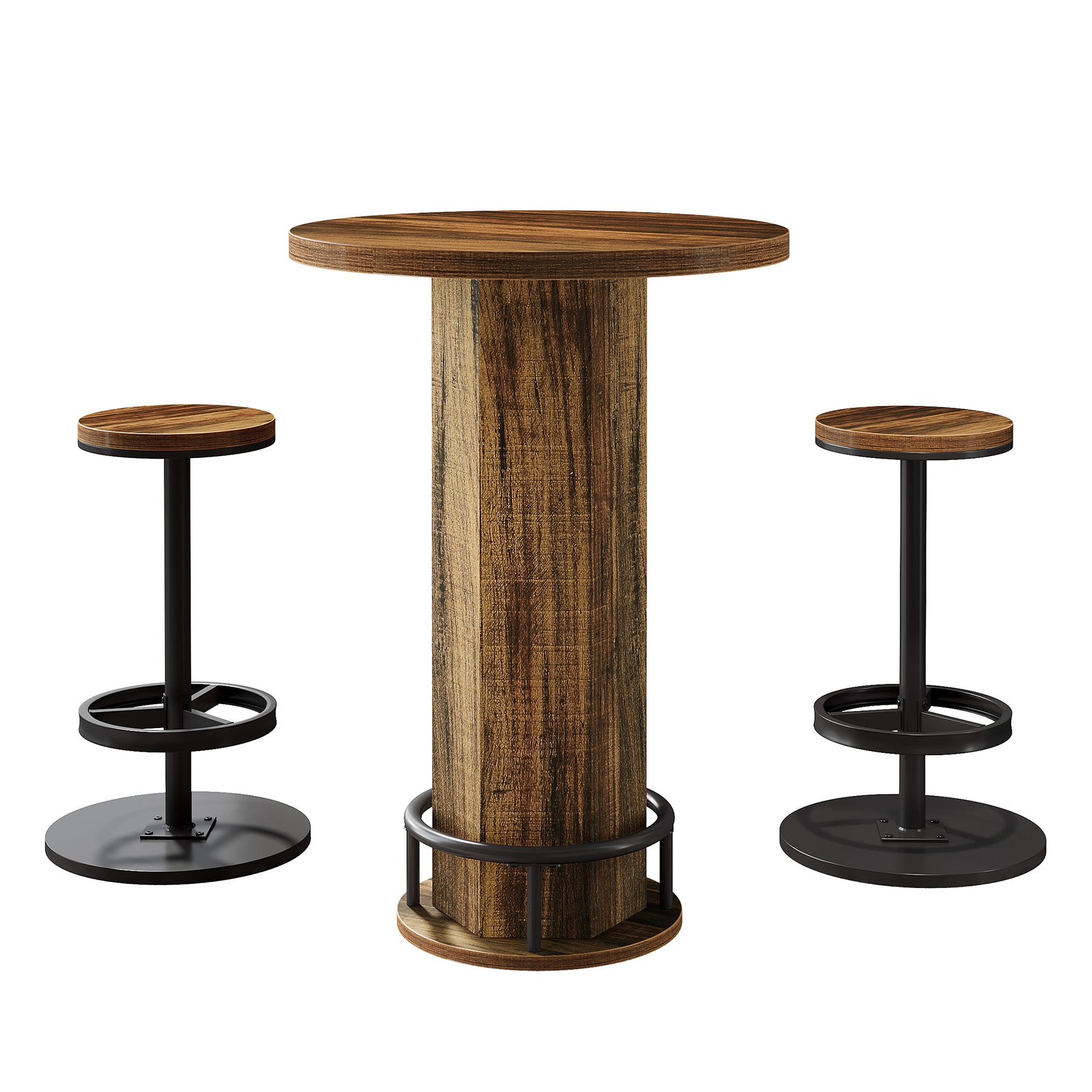 Tribesigns 23.62-Inch Round Bar Table Set, Industrial Bistro Table with 2 Bar Stools and Metal Footrest for Kitchen Apartment