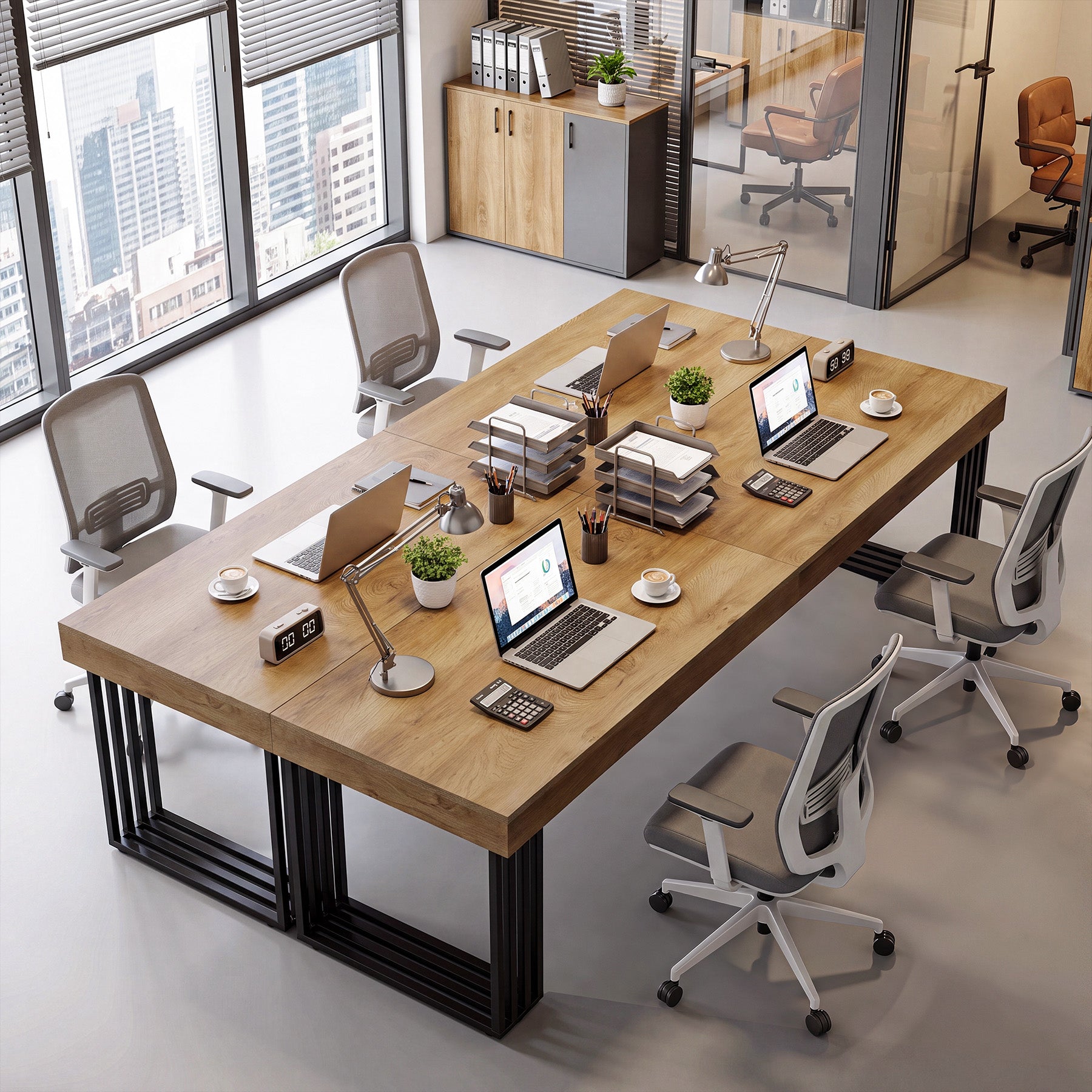 Tribesigns 78.74-Inch Double Computer Desk, 2 Person Office Work Table with Industrial Metal Frame