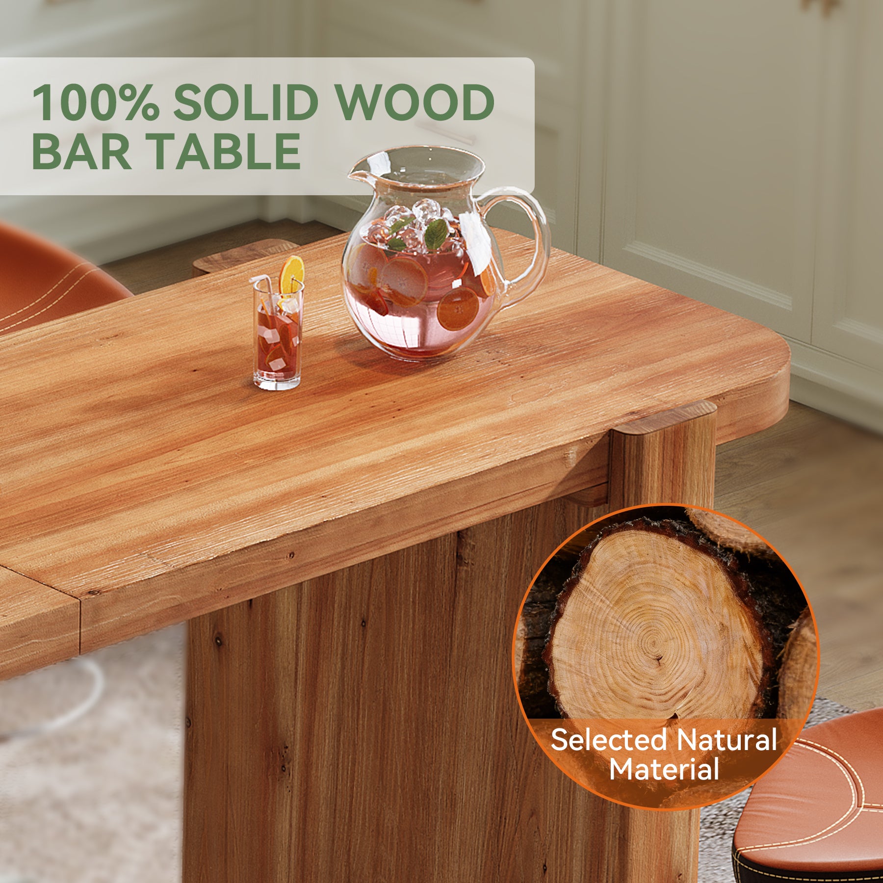 Tribesigns 63-Inch Solid Wood Bar Table, Counter Height Pub Table for Kitchen and Dining Room