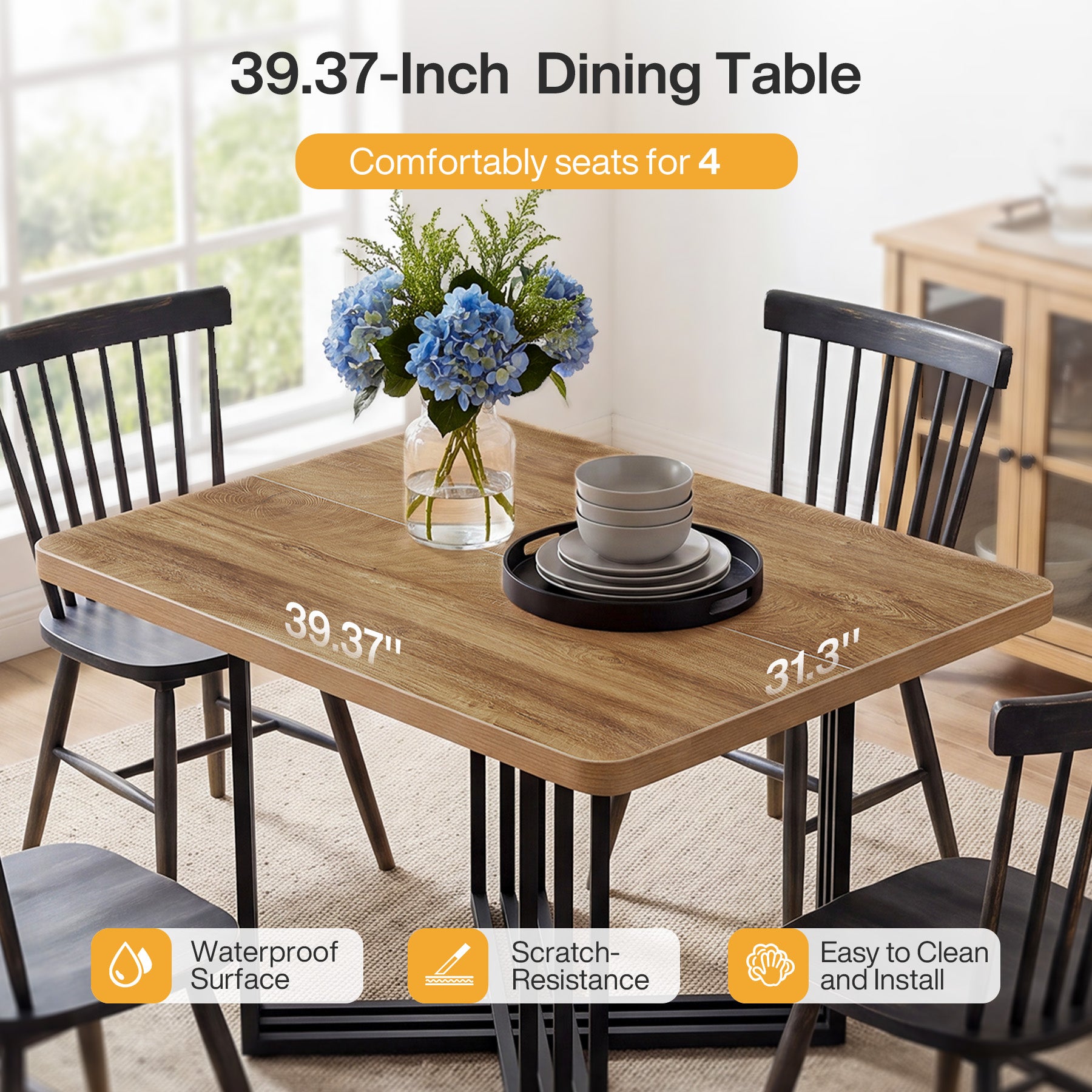 Tribesigns 39.37-Inch Dining Table for 4, Industrial Farmhouse Kitchen Table with Wood Grain Finish