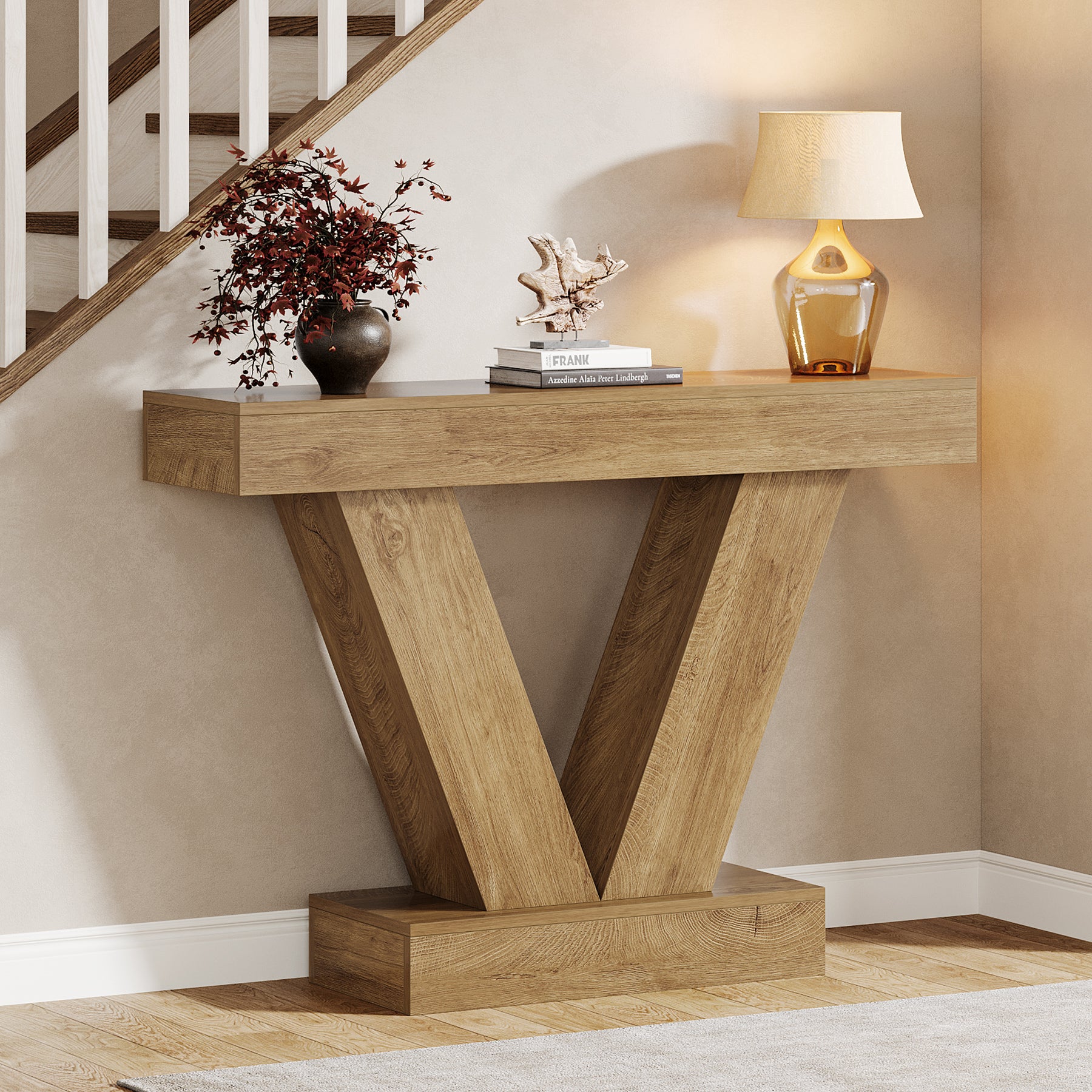 41-Inch Console Table with V-Shaped Legs, Brown Entryway and Sofa Table