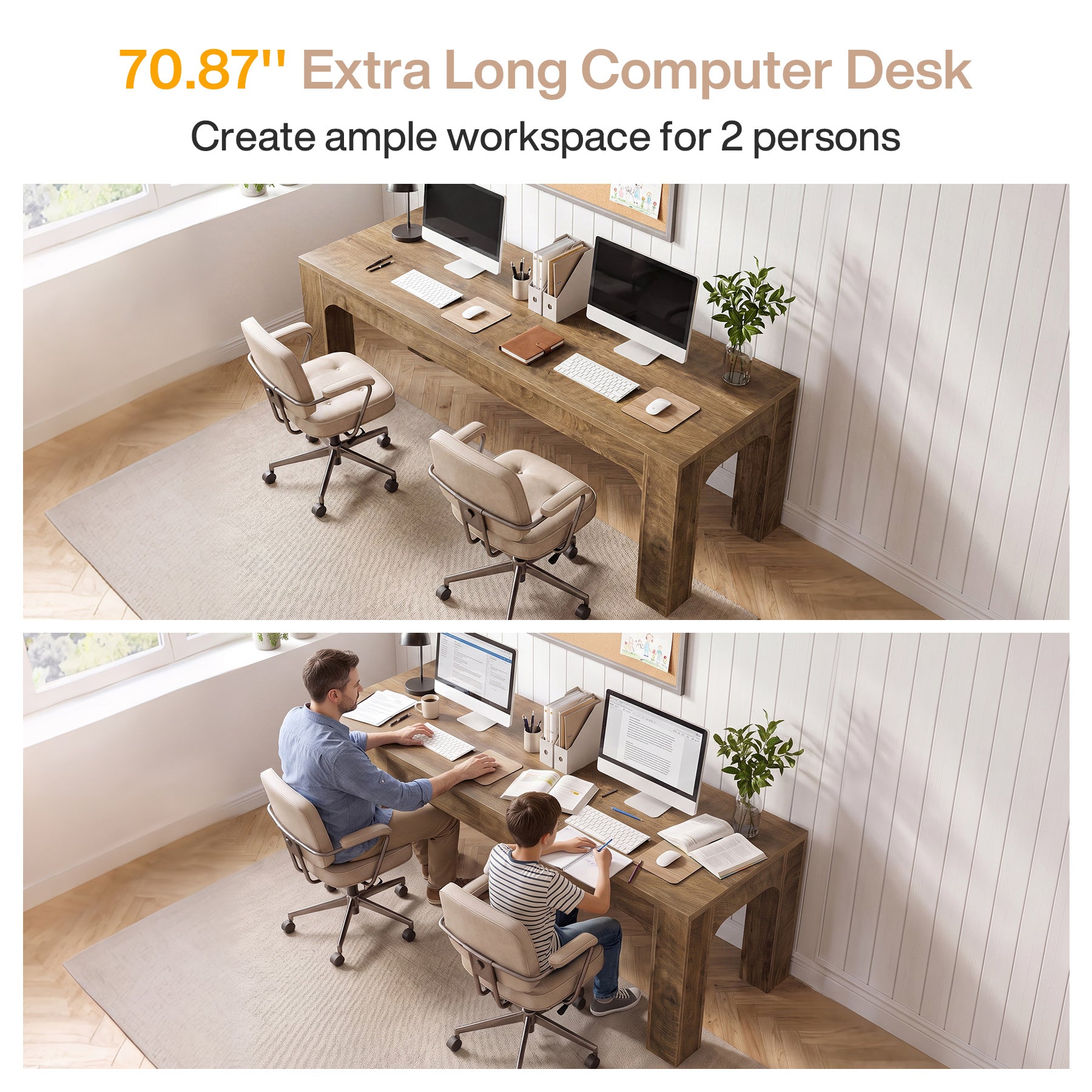Tribesigns 70.9-Inch Two Person Desk with Thick Top, Extra Long Computer Desk for Home Office