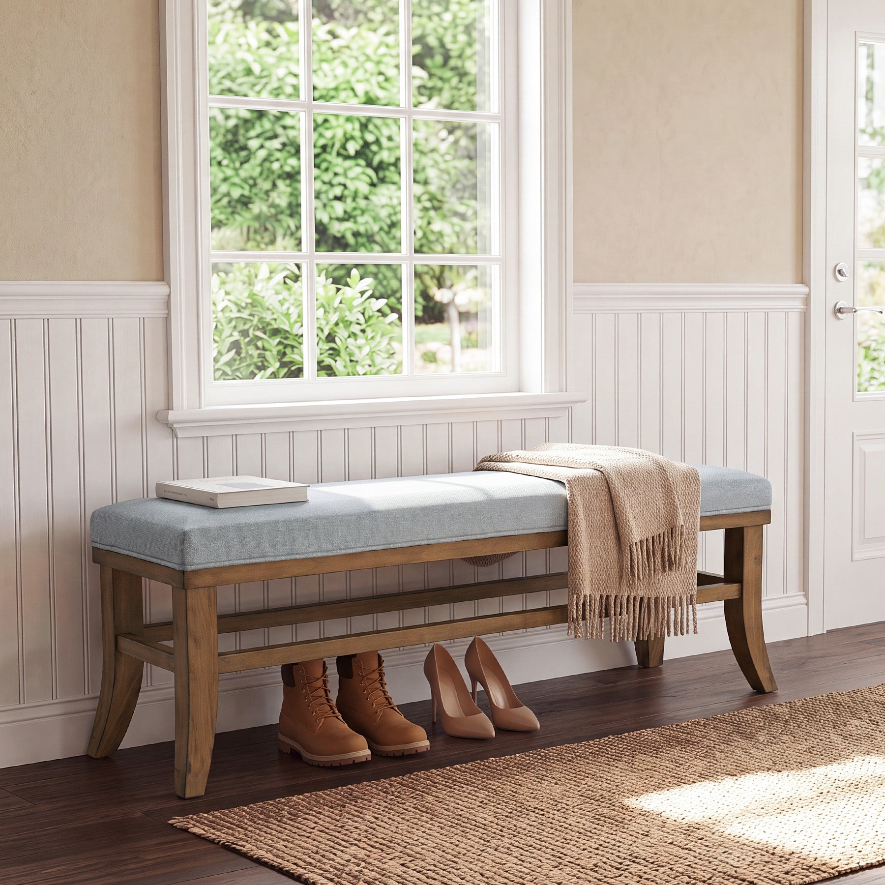 Tribesigns 55-Inch Upholstered Bench, Solid Pine Wood Frame with Cushion for Bedroom Entryway