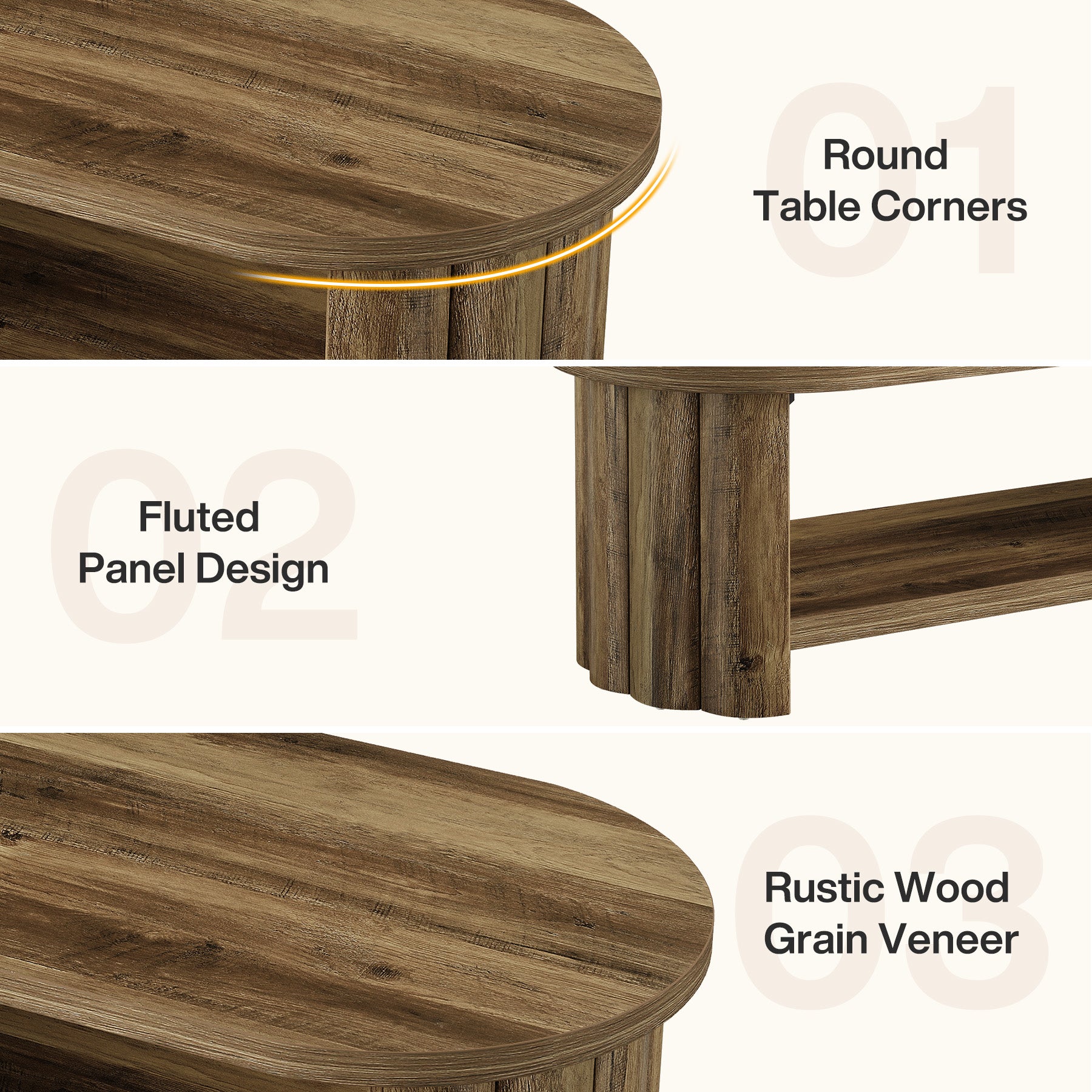 47.24-Inch Oval Coffee Table with 2-Tier Storage Shelf and Dual Base, Farmhouse Accent Center Table