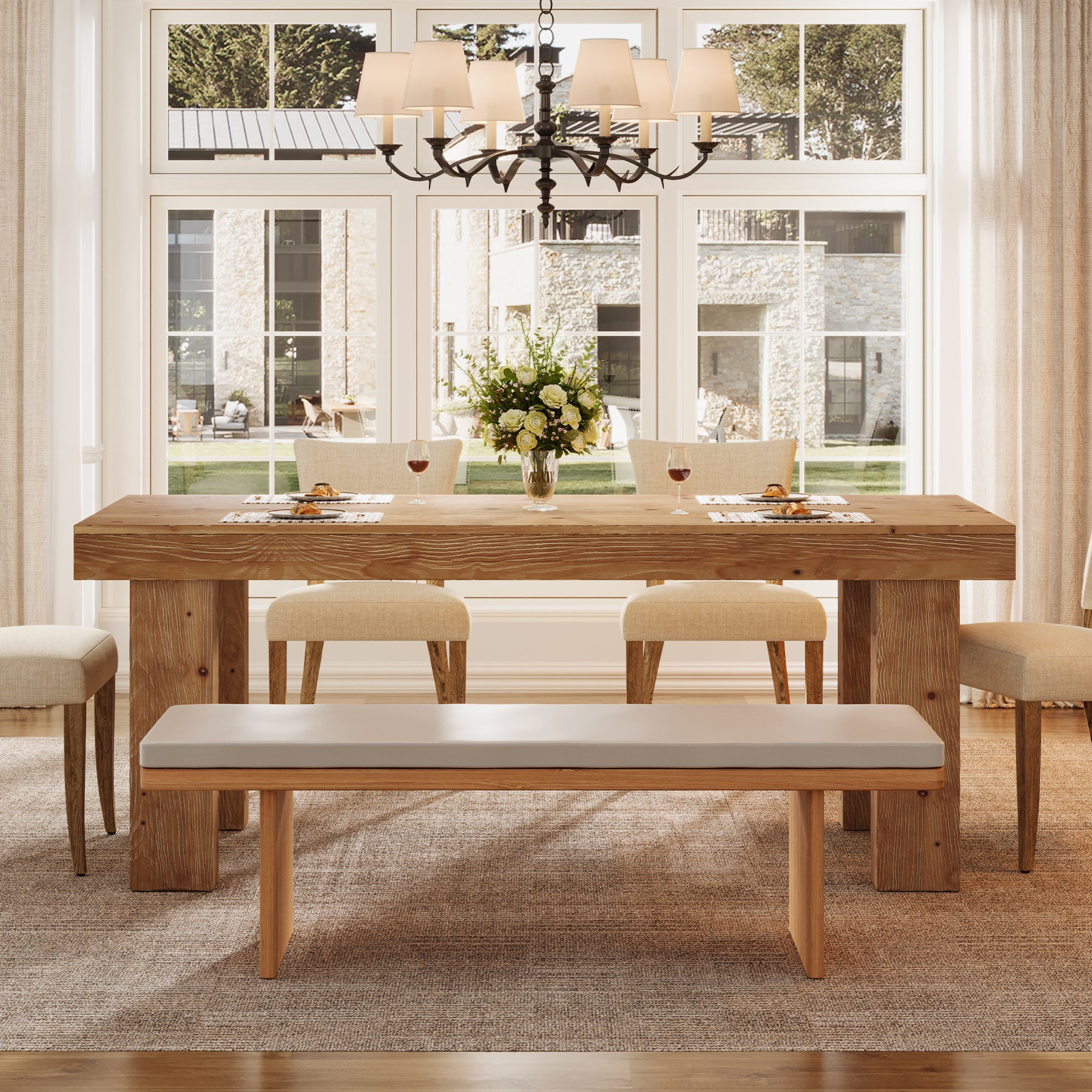 Tribesigns 63-Inch Solid Wood Kitchen Table for 4-6 People, Farmhouse Dining Table with Thick Tabletop