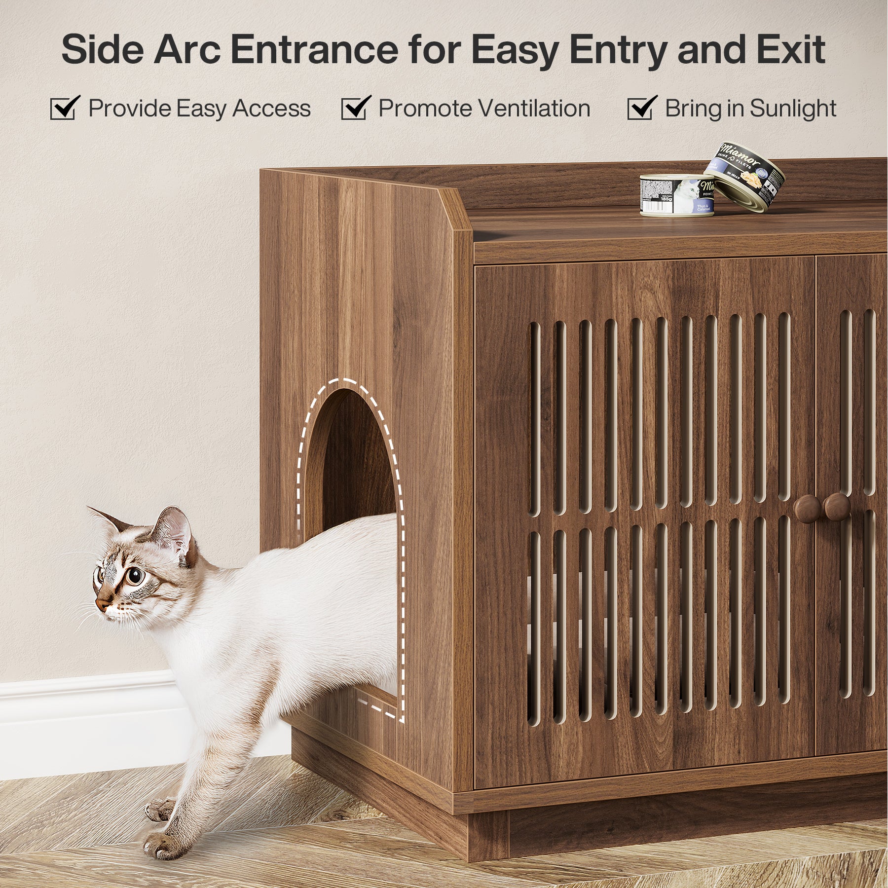 55.1-Inch Extra Large Cat Litter Box Enclosure for 2 Cats with 2 Cabinets and Side Entry, Hidden Wooden Cat Washroom Furniture for Living Room