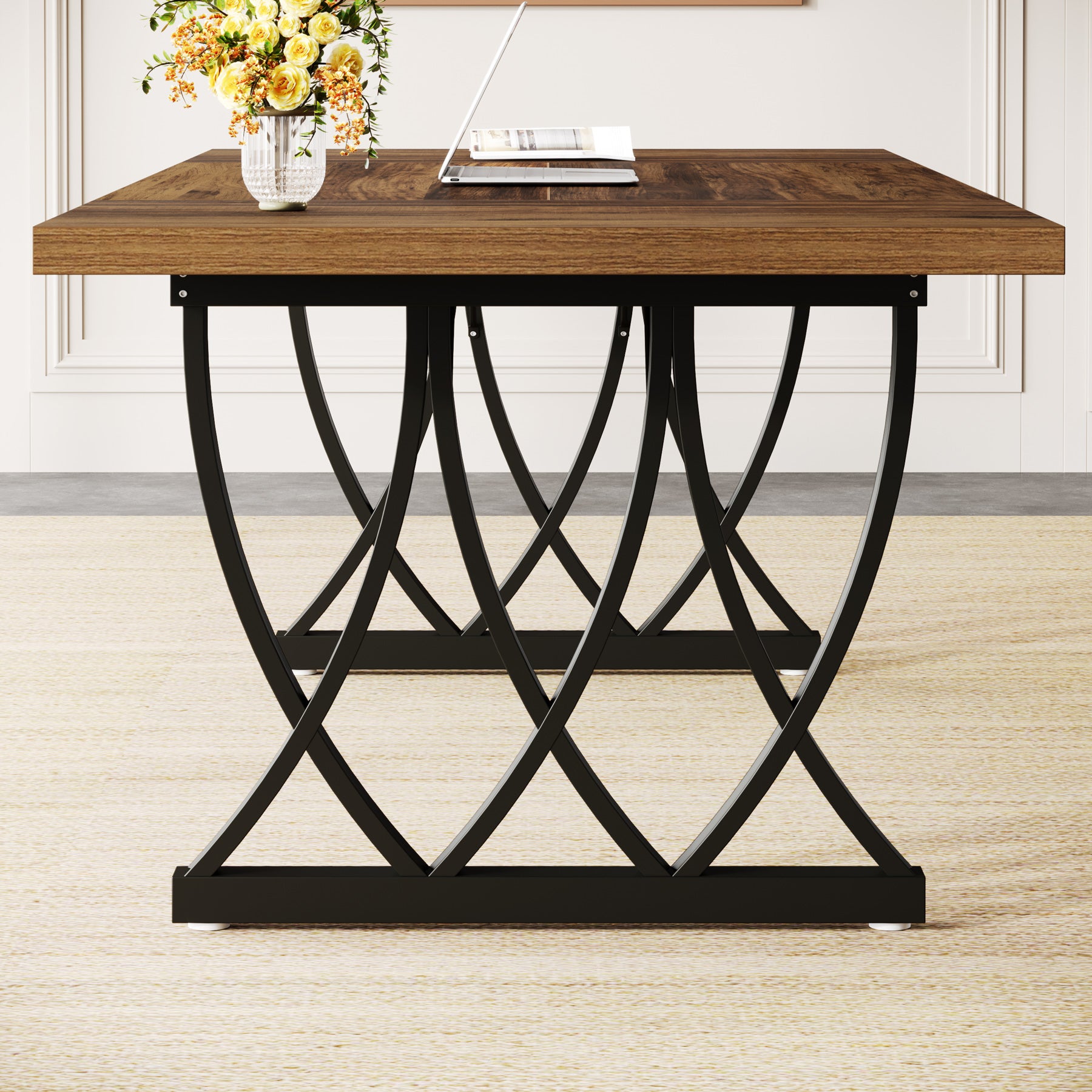 Tribesigns 70.86-Inch Executive Desk, Large Home Office Computer Desk with Trestle Metal Frame for Study and Writing