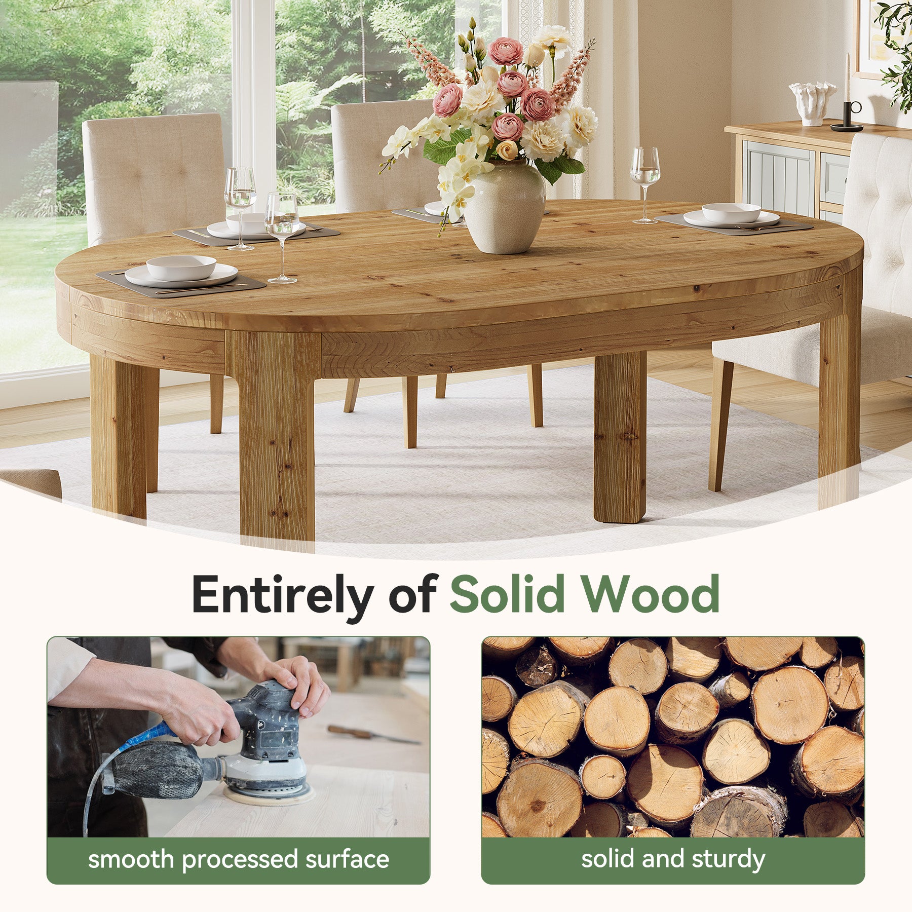 Tribesigns 55-Inch Farmhouse Oval Dining Table, Solid Wood Kitchen Table for 4 in Small Spaces