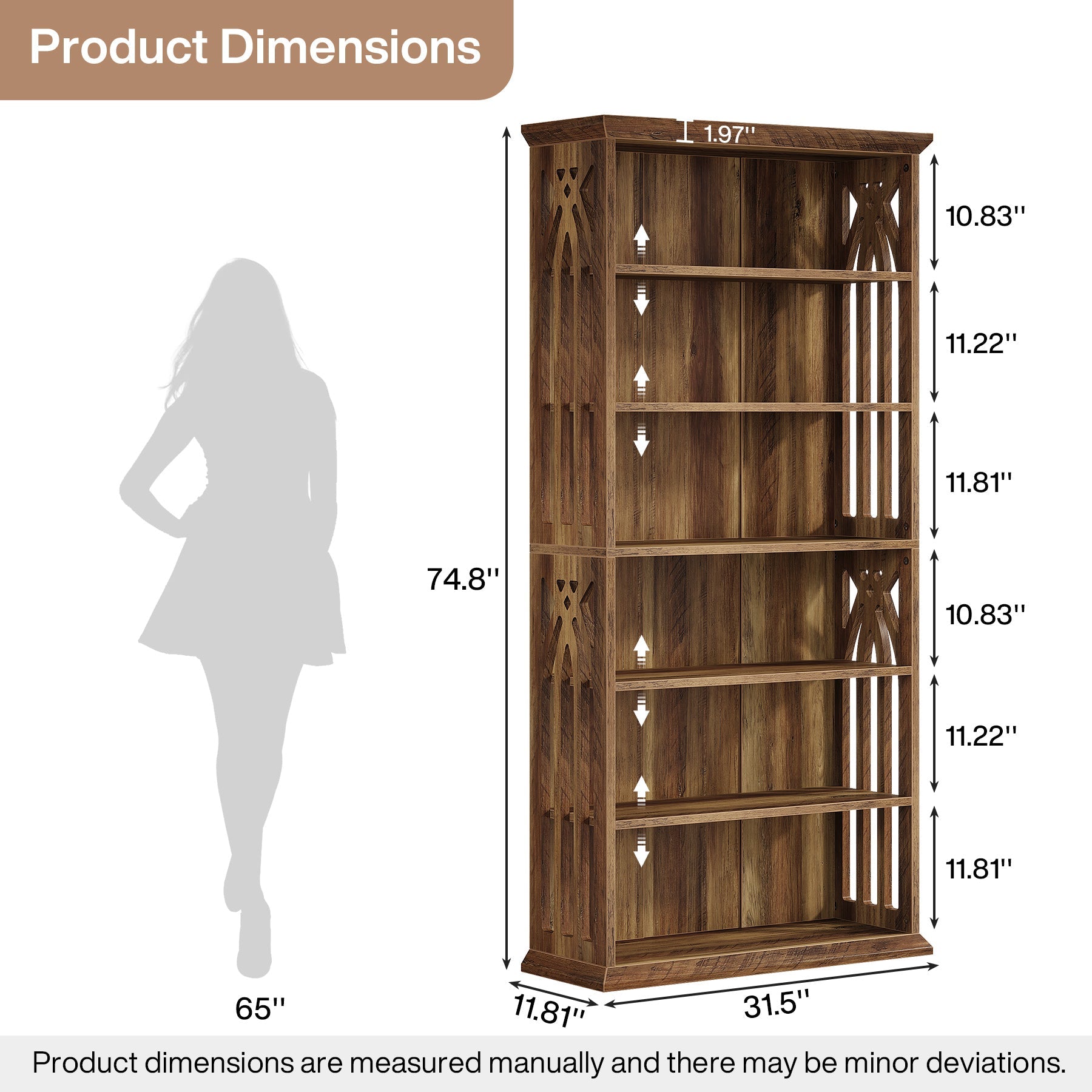 6 - Tier Bookshelf, 75" Bookcase Display Shelves Storage Etagere Tribesigns