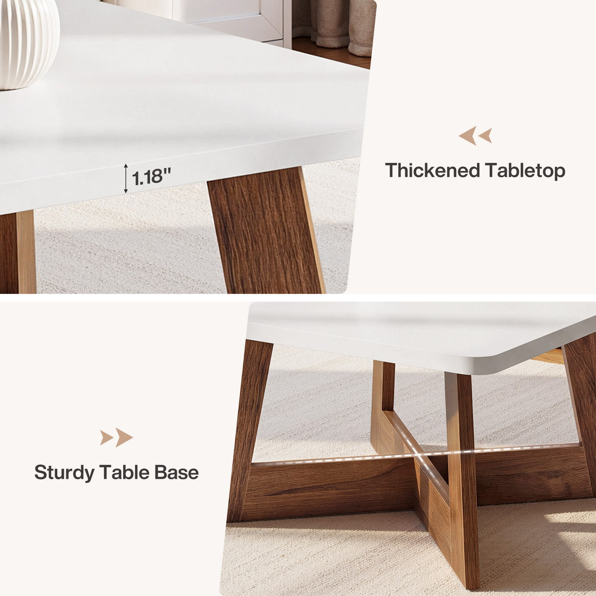 Tribesigns 31.5 Inch Square Coffee Table with Cross Base, Modern White Center Table for Living Room