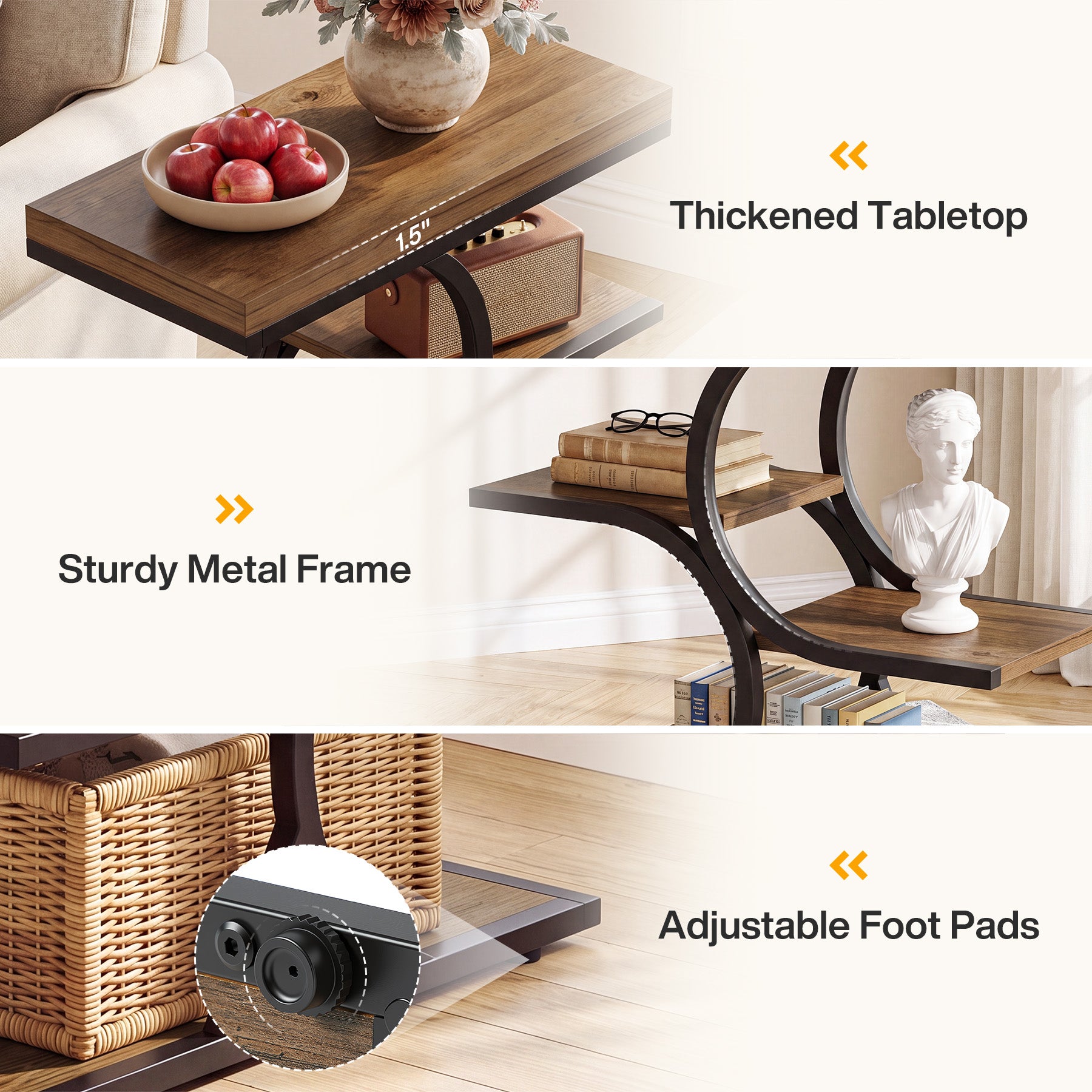 Tribesigns 23.6-Inch Narrow Side Table with 4-Tier Storage, Industrial End Table for Small Spaces
