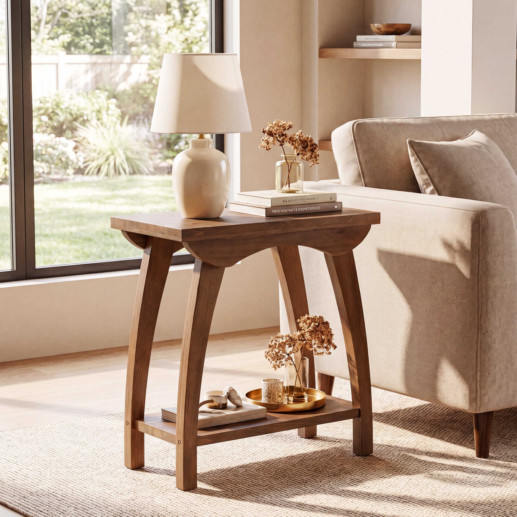 Tribesigns 23.62-Inch Solid Wood End Table with Lower Shelf, Farmhouse Side Table for Living Room