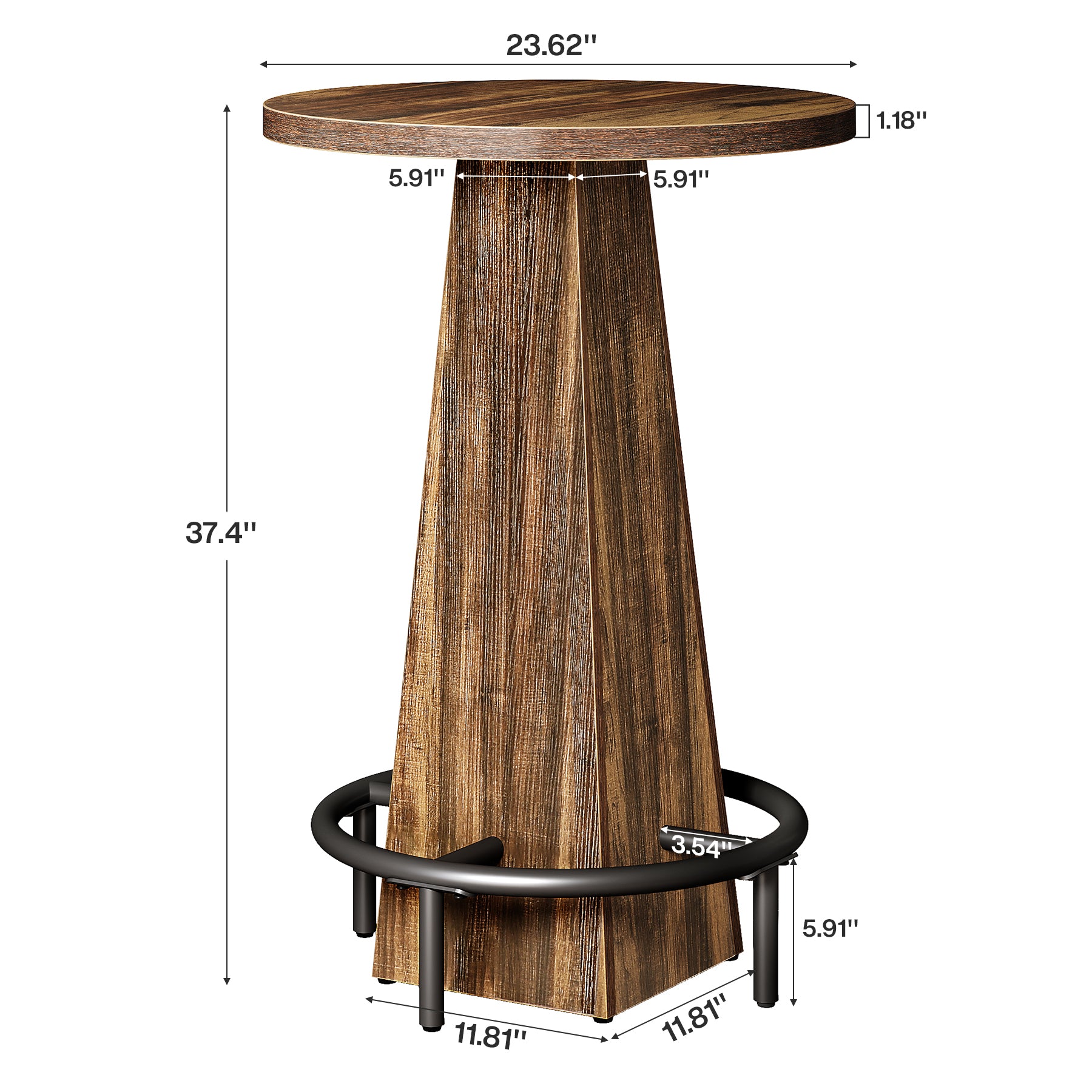 Tribesigns 37.4-Inch High Round Bar Table with Metal Footrest, Rustic Pub Table for Small Bars and Kitchen
