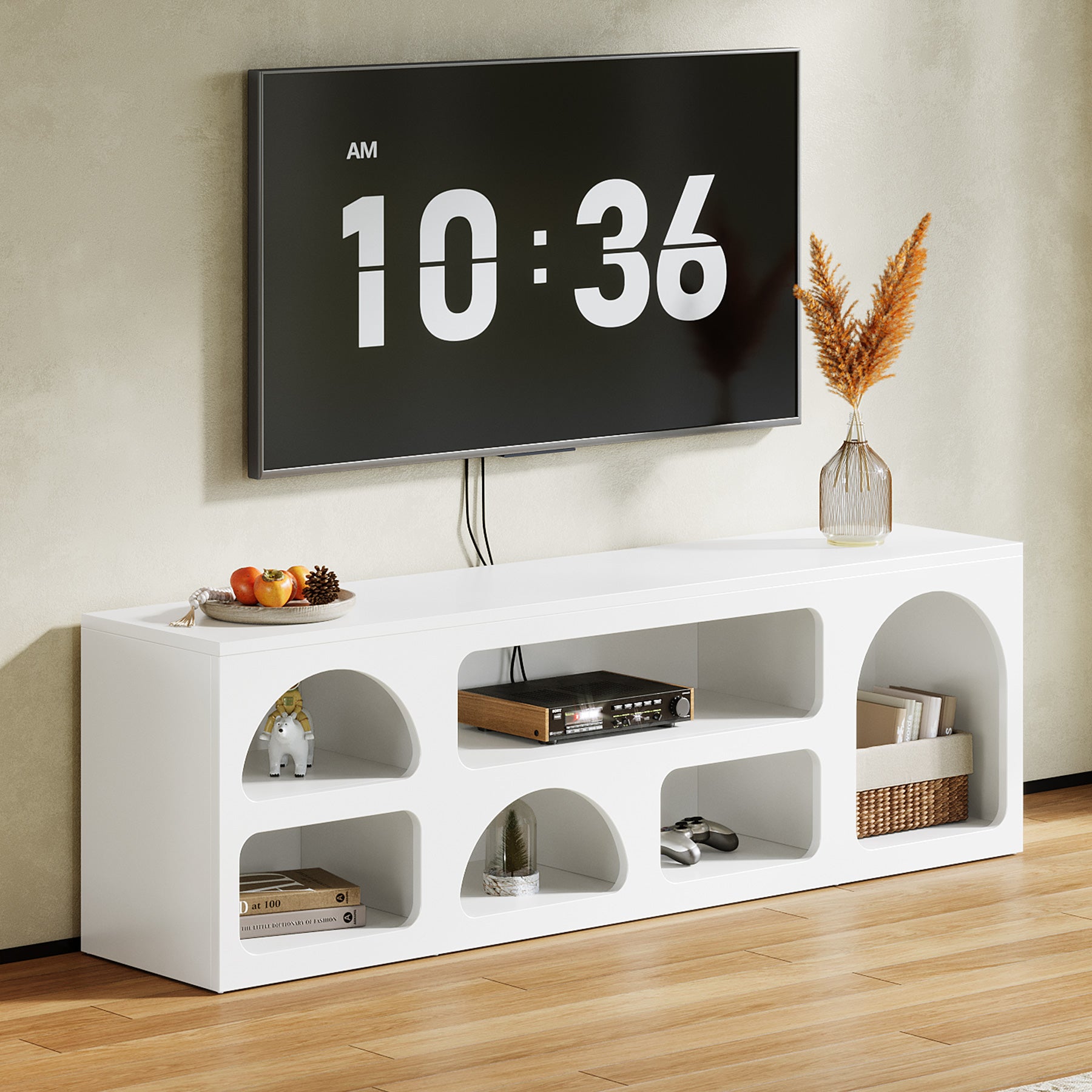Tribesigns 63-Inch TV Stand with 6 Open Shelves, Modern Entertainment Center for Living Room