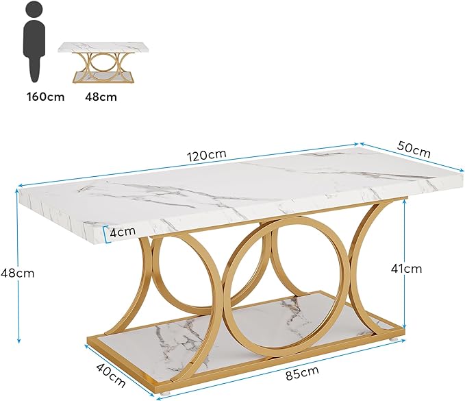 Rectangle Coffee Table, 47.24" Center Table with Faux Marble Top