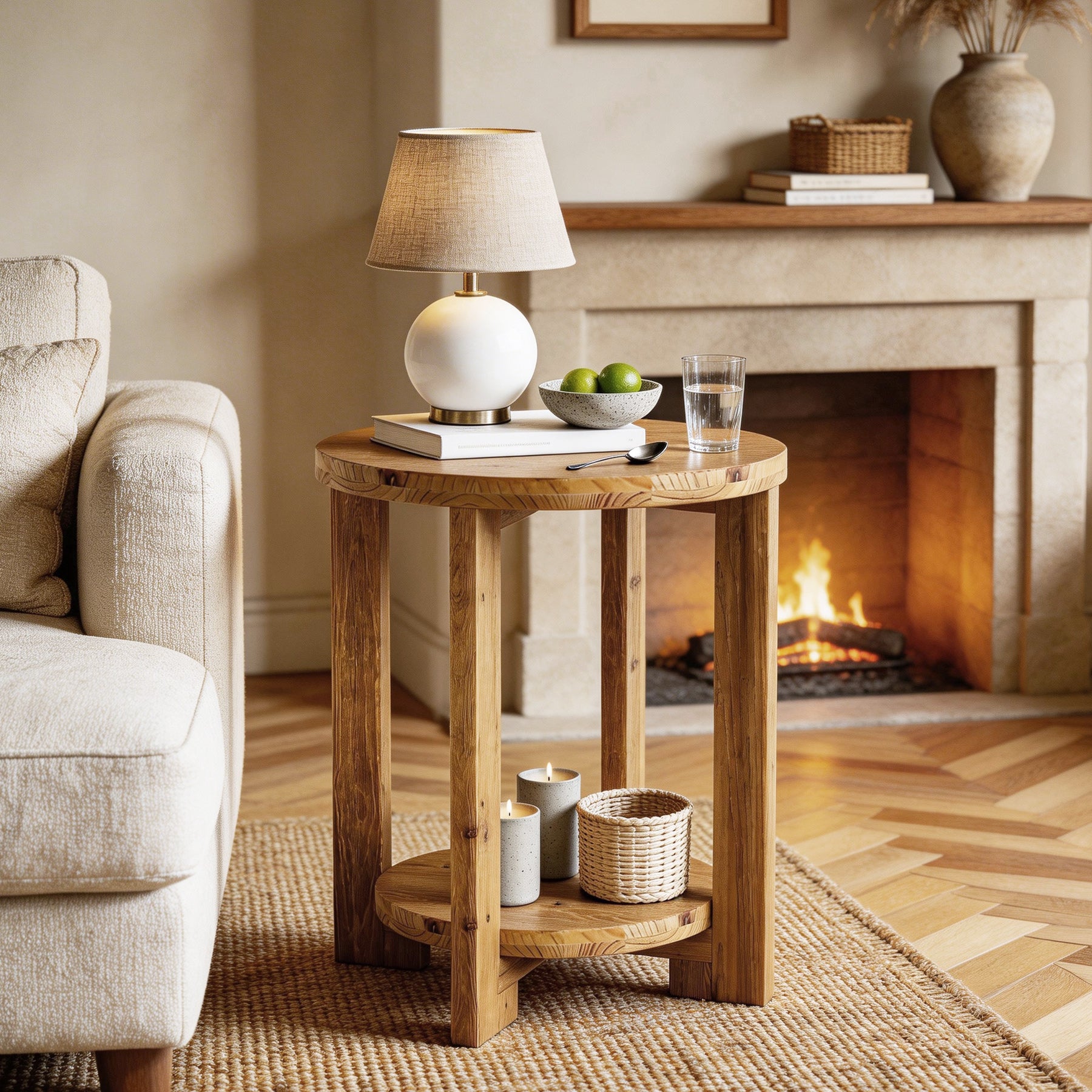 Tribesigns 19.69" Solid Wood Round End Table with 2-Tier Storage Shelf, Living Room Side Table