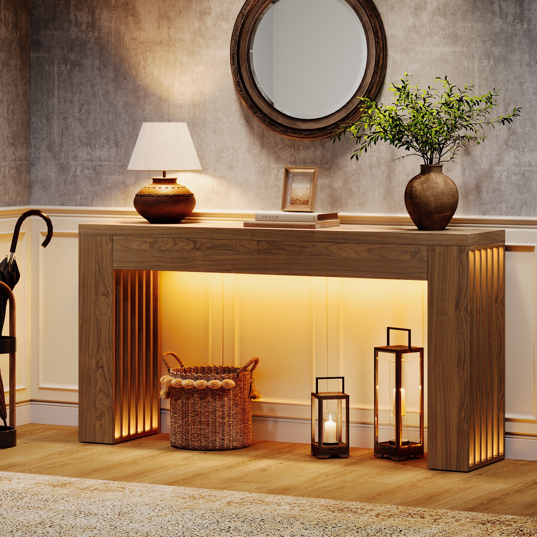 Tribesigns 59-Inch Console Table with Vertical Slat Legs and Wood Grain Finish, Farmhouse Sofa Table for Entryway Hallway and Living Room
